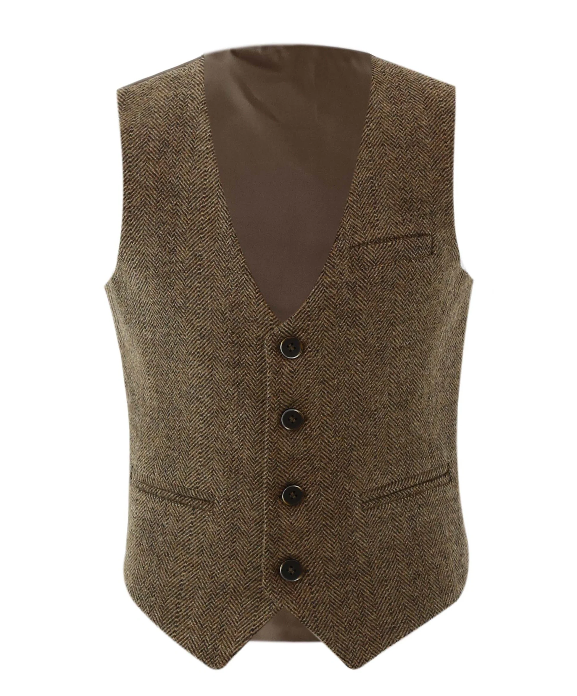 Boys Herringbone Tweed Waistcoat Suit - Brown - Image 5