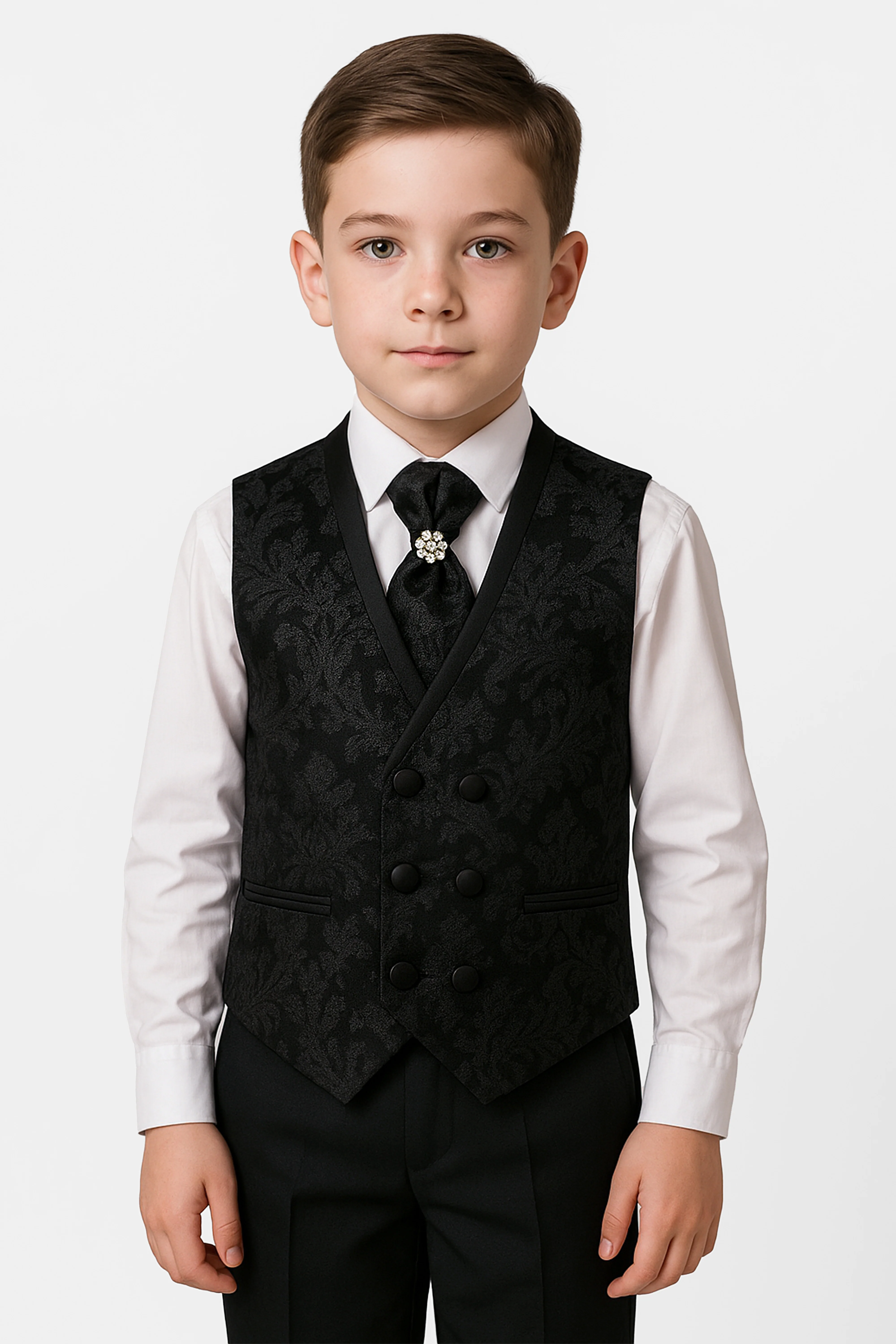 Boys 2-Piece Paisley Jacquard Waistcoat Cravat Set - Black