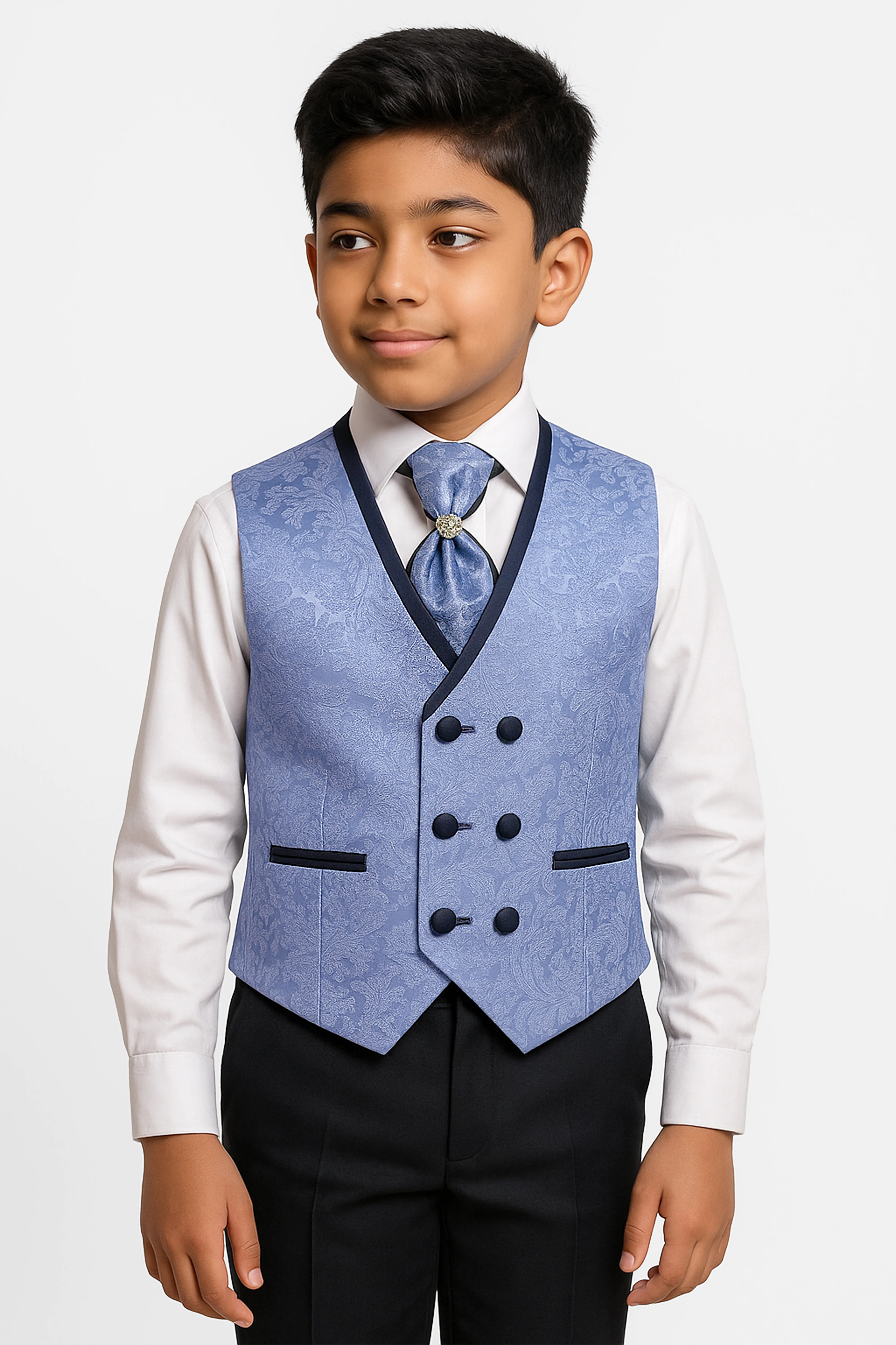 Boys 2-Piece Paisley Jacquard Waistcoat Cravat Set  - Blue