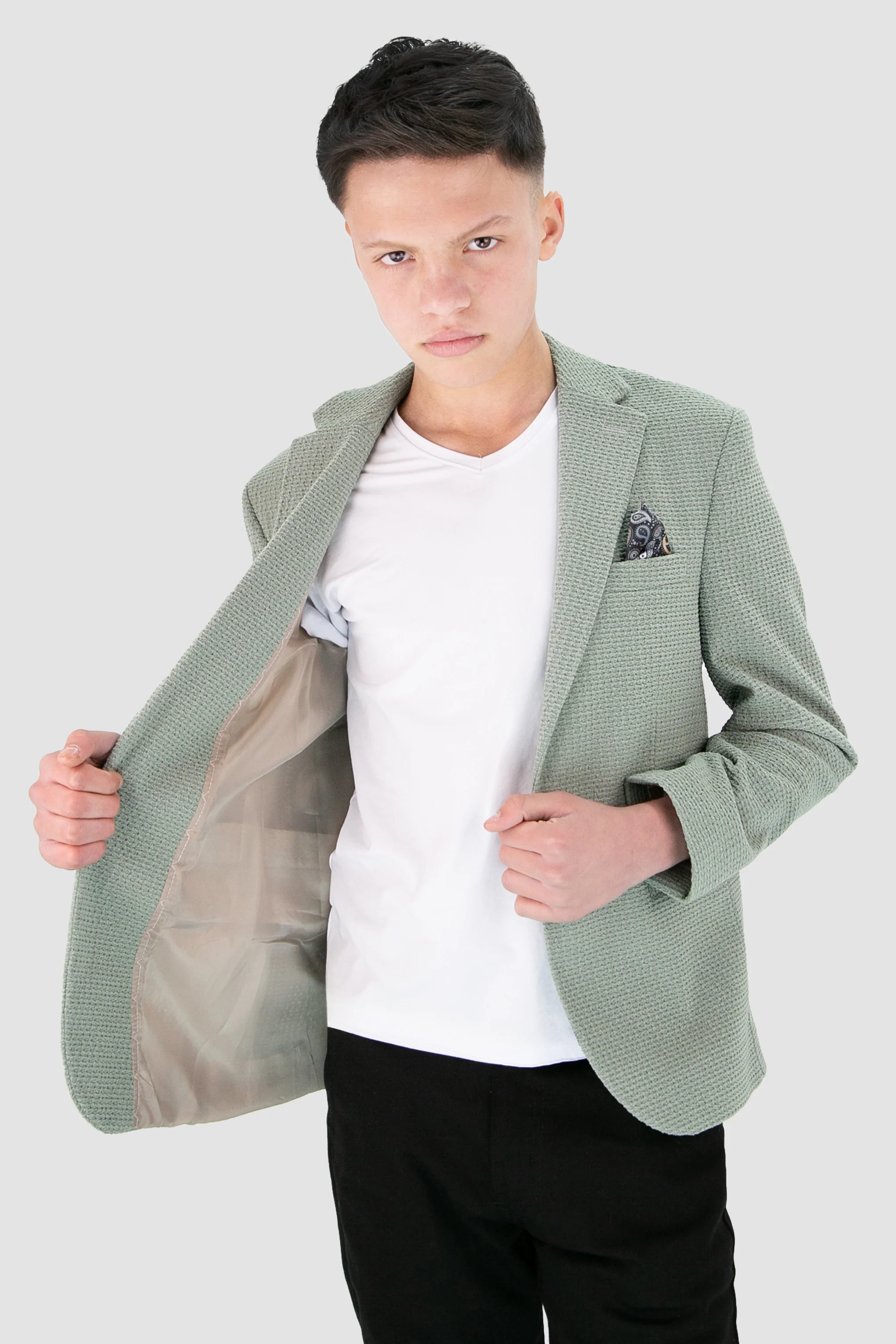 Boys’ 2-Piece Piqué Weave Textured Suit - Rodrigo - Green - Image 3