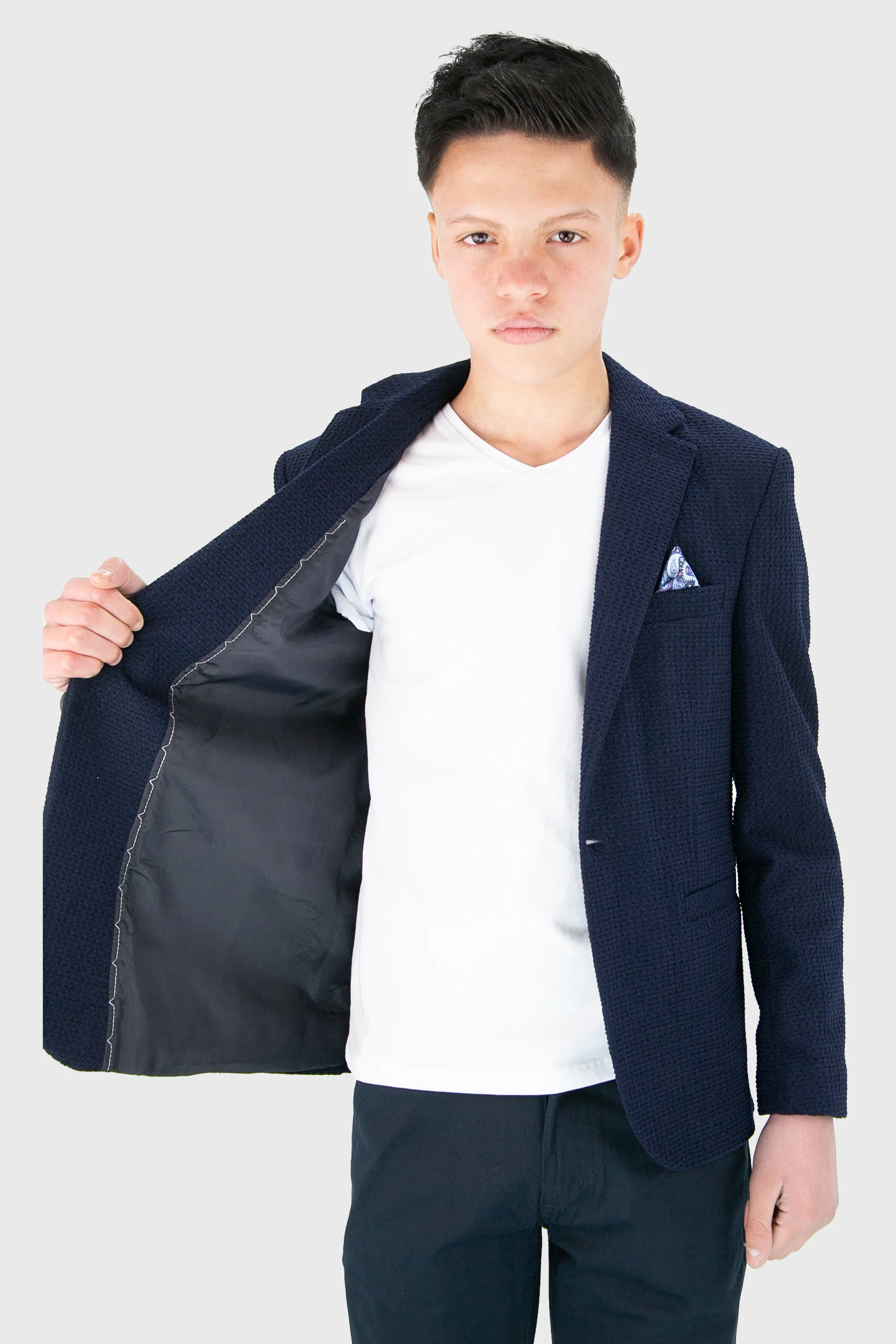 Boys’ 2-Piece Piqué Weave Textured Suit - Rodrigo - Navy - Image 3
