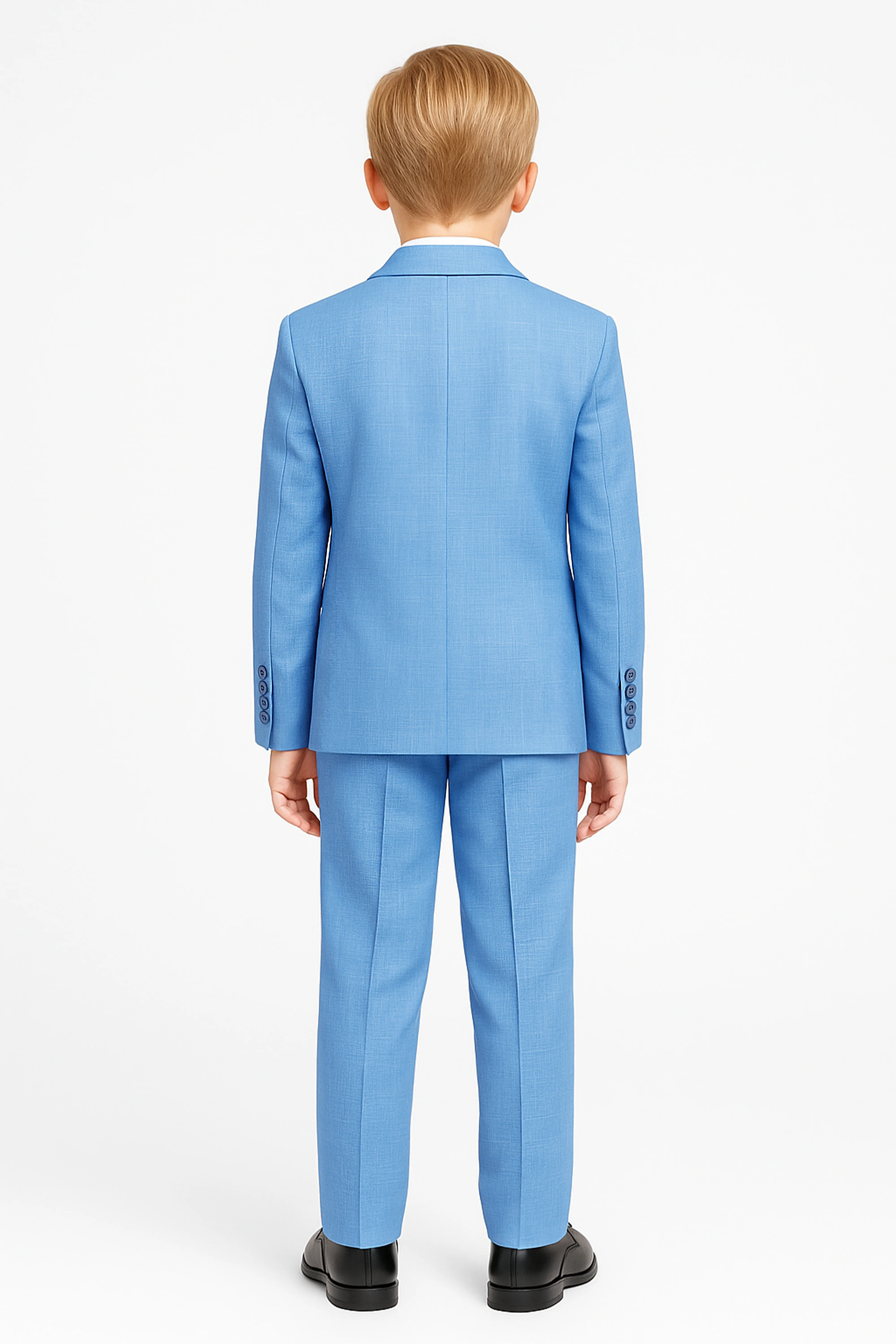 Boys’ 3-Piece Blue Textured Suit with Double Breasted Waistcoat - Image 2