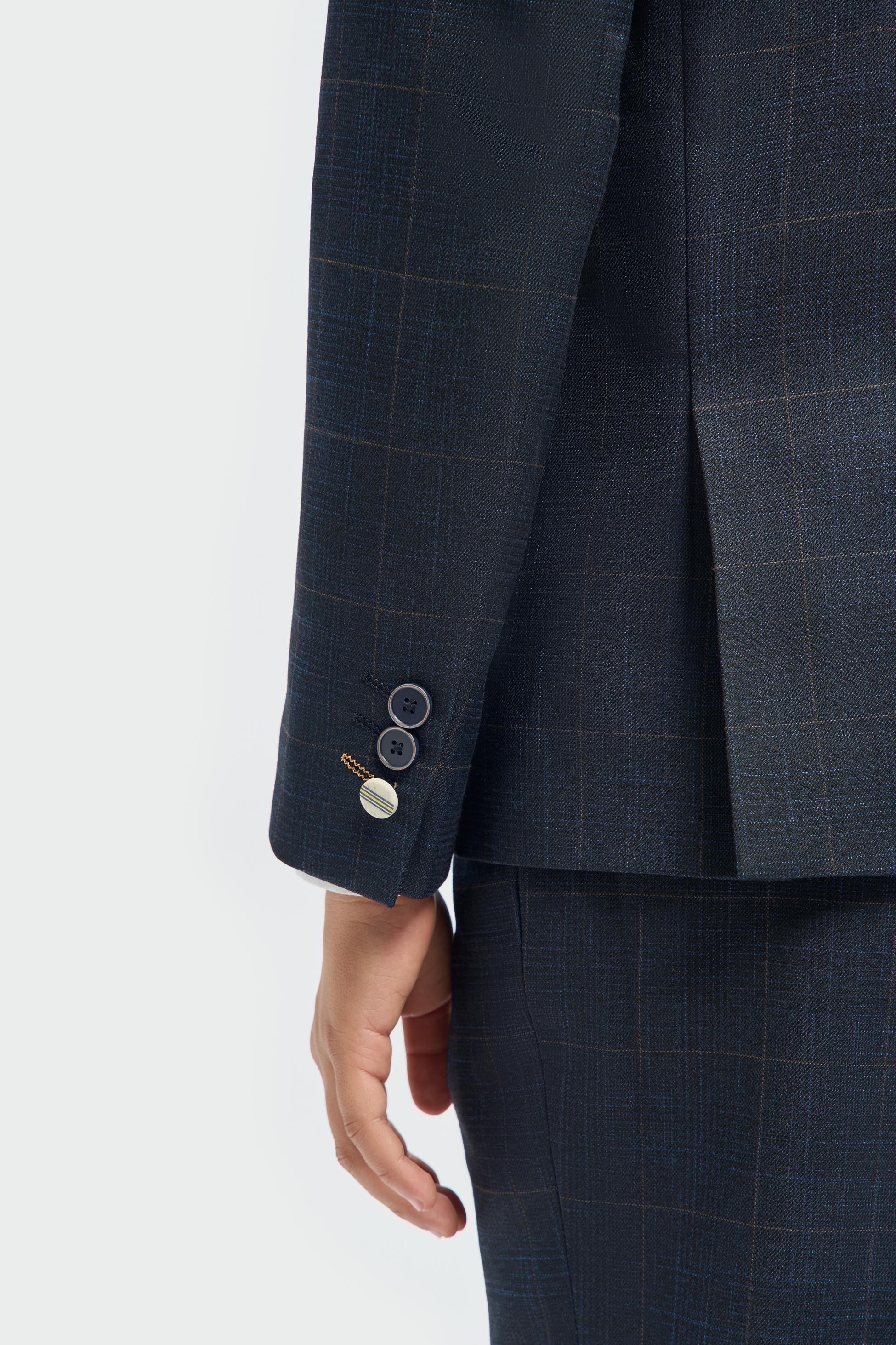 Boys’ 3-Piece Windowpane Check Suit - Torino - Navy Blue - Image 4