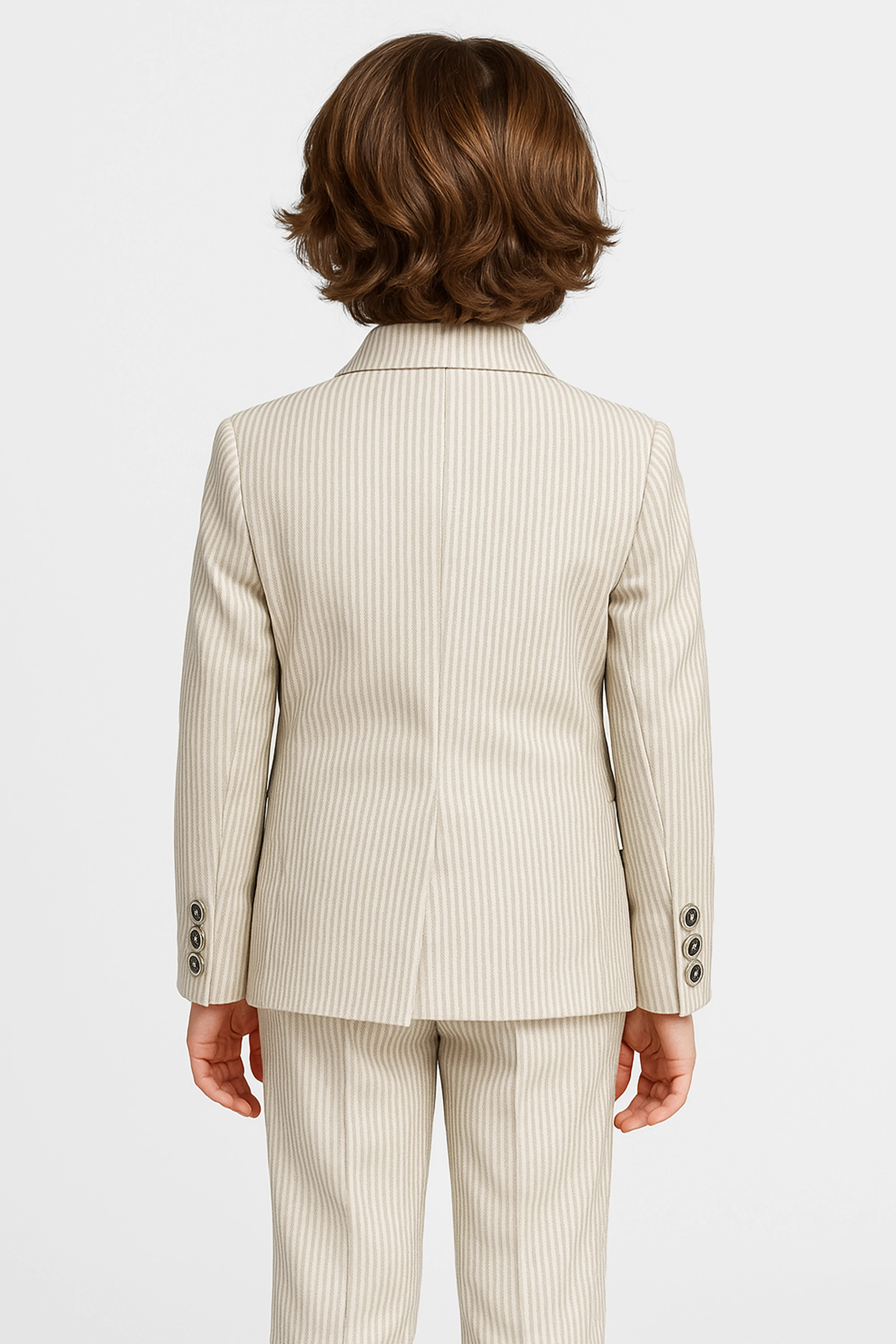 Boys’ 3-Piece Pinstripe Double-Breasted Suit - Ivory & Mocha - Image 2