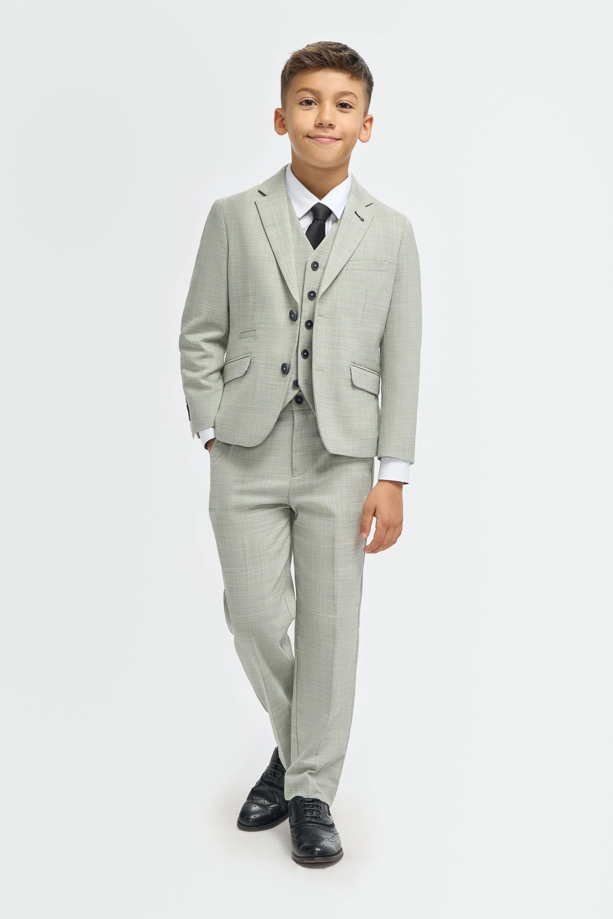 Boys’ 3-Piece Textured Suit - Camden - Sage Green - Image 3