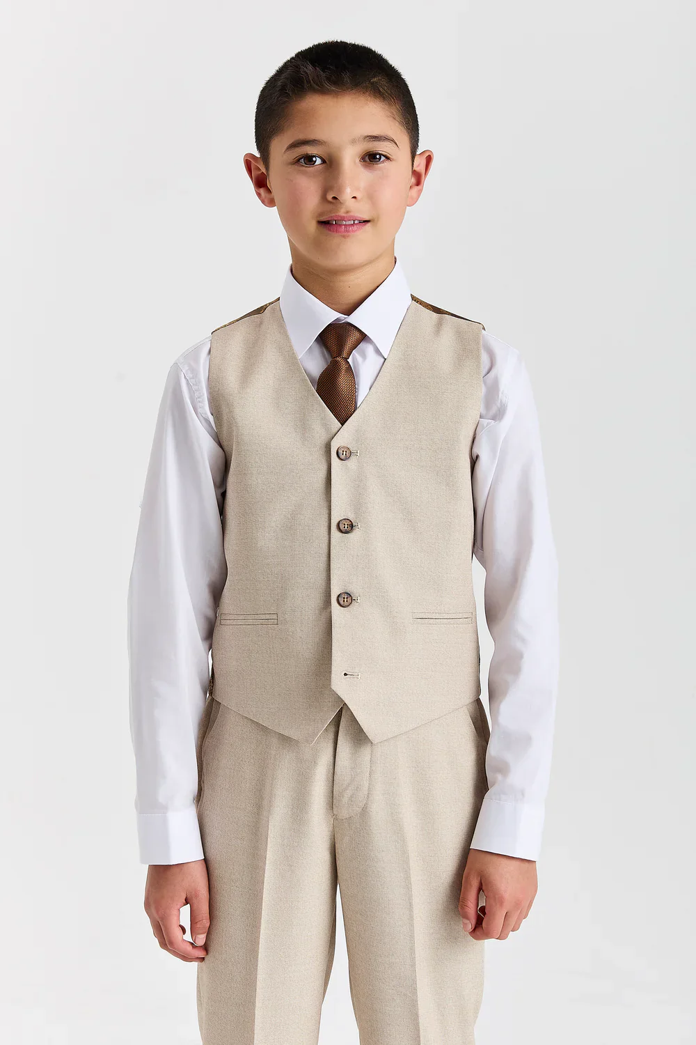 Boys 3-Piece Tailored Fit Formal Suit - Belmont - Beige - Image 4