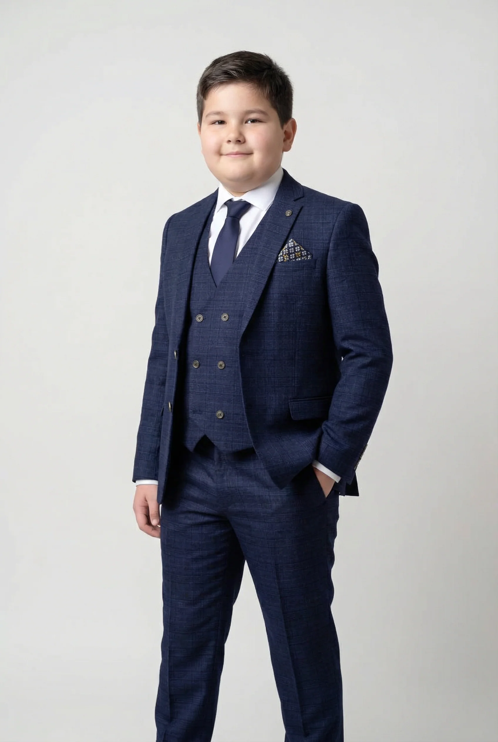 Boys 3-Piece Tweed Like Glen Check Suit - Luis Navy - Image 7