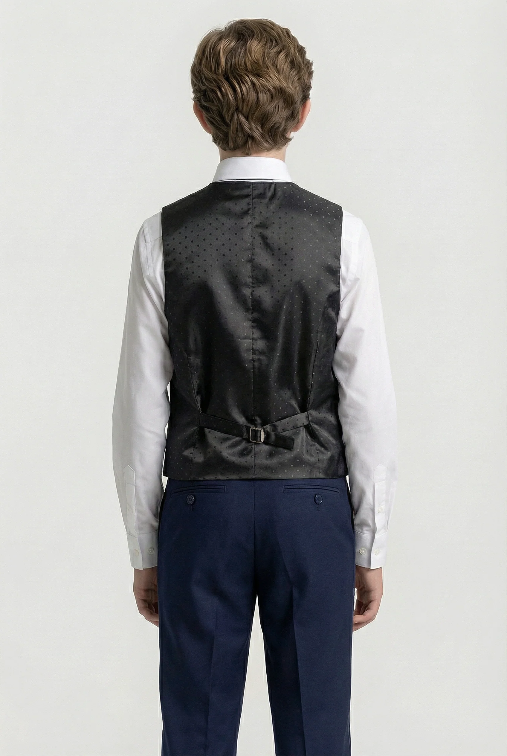 Boys 3-Piece Velvet Damask Tuxedo Suit - Marc Navy - Image 4