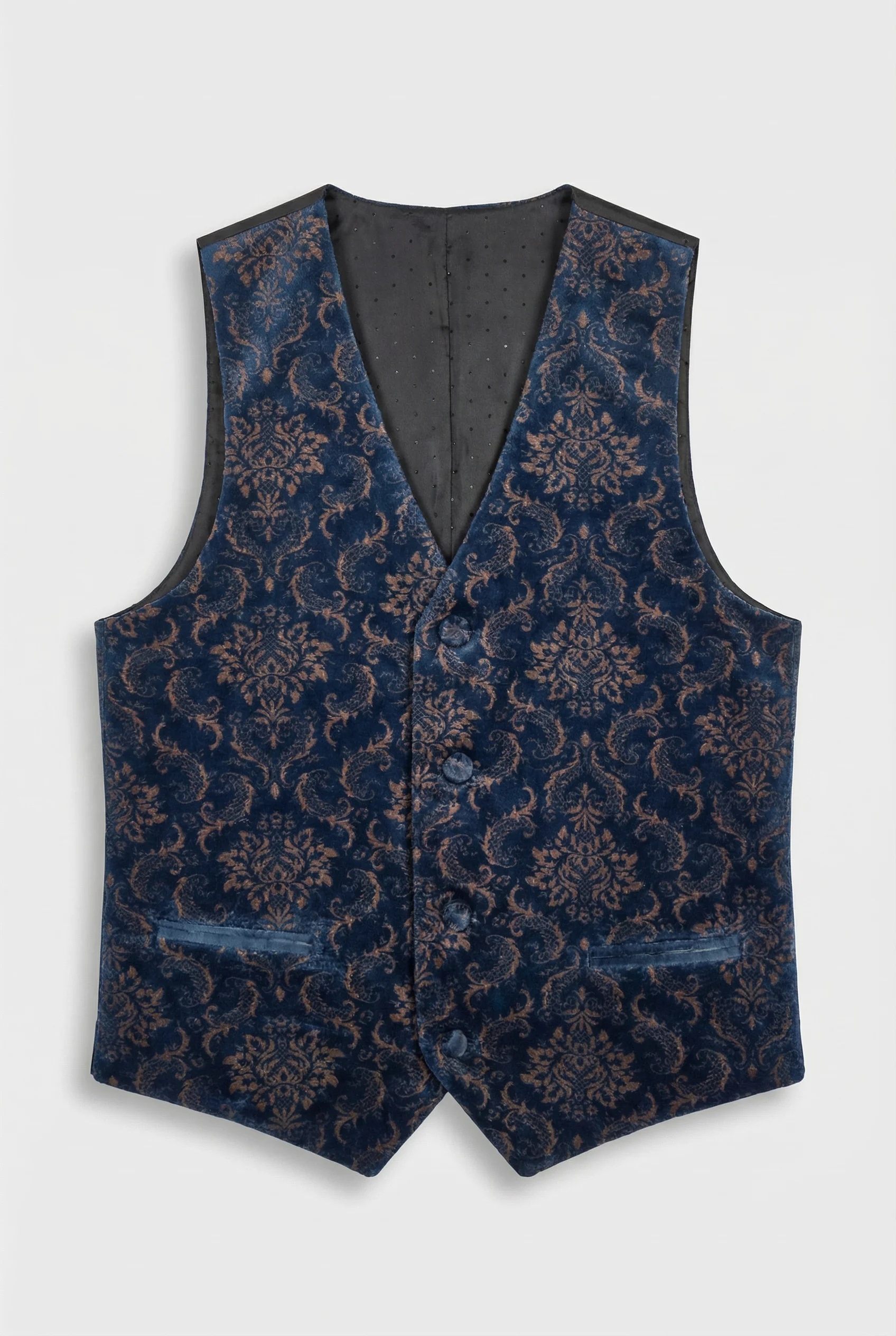 Boys 3-Piece Velvet Damask Tuxedo Suit - Marc Navy - Image 7