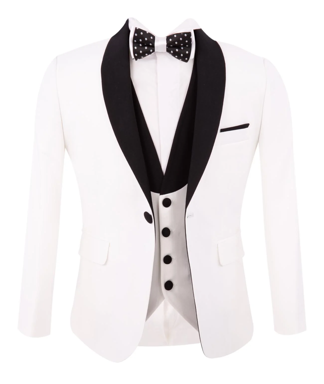 Boys' 3-Piece White Tuxedo Set with Black Details - Image 4