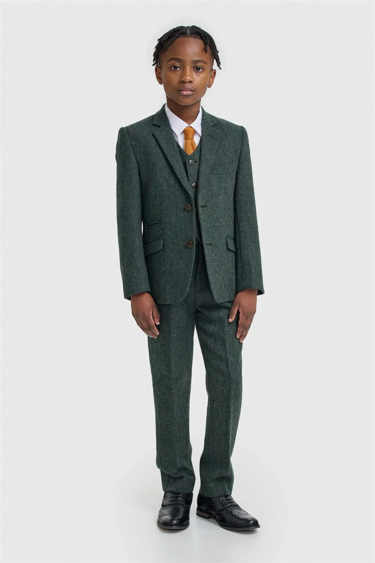 Boys 3-Piece Wool Herringbone Tweed Suit - Thomas - Lush Green - Image 2