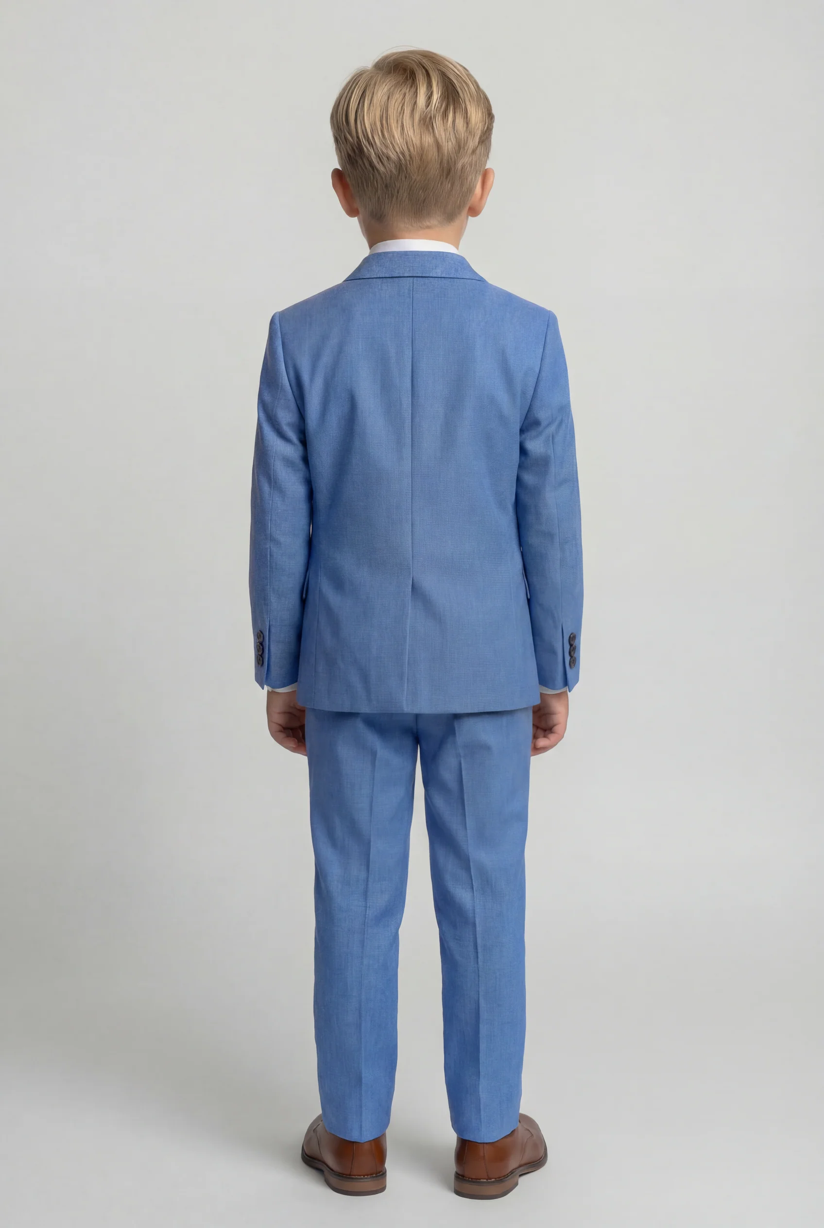Boys 4-Piece Slim Fit Double Breasted Suit Set - Blue - Image 4