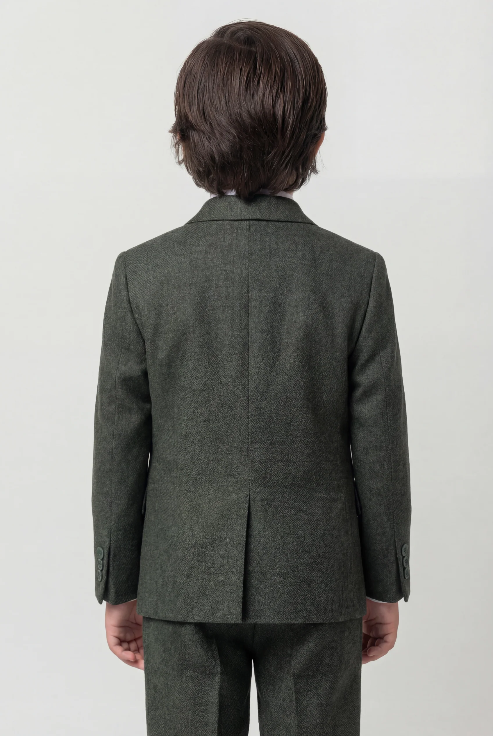 Boys 4-Piece Slim Fit Double Breasted Suit Set - Dark Green - Image 2