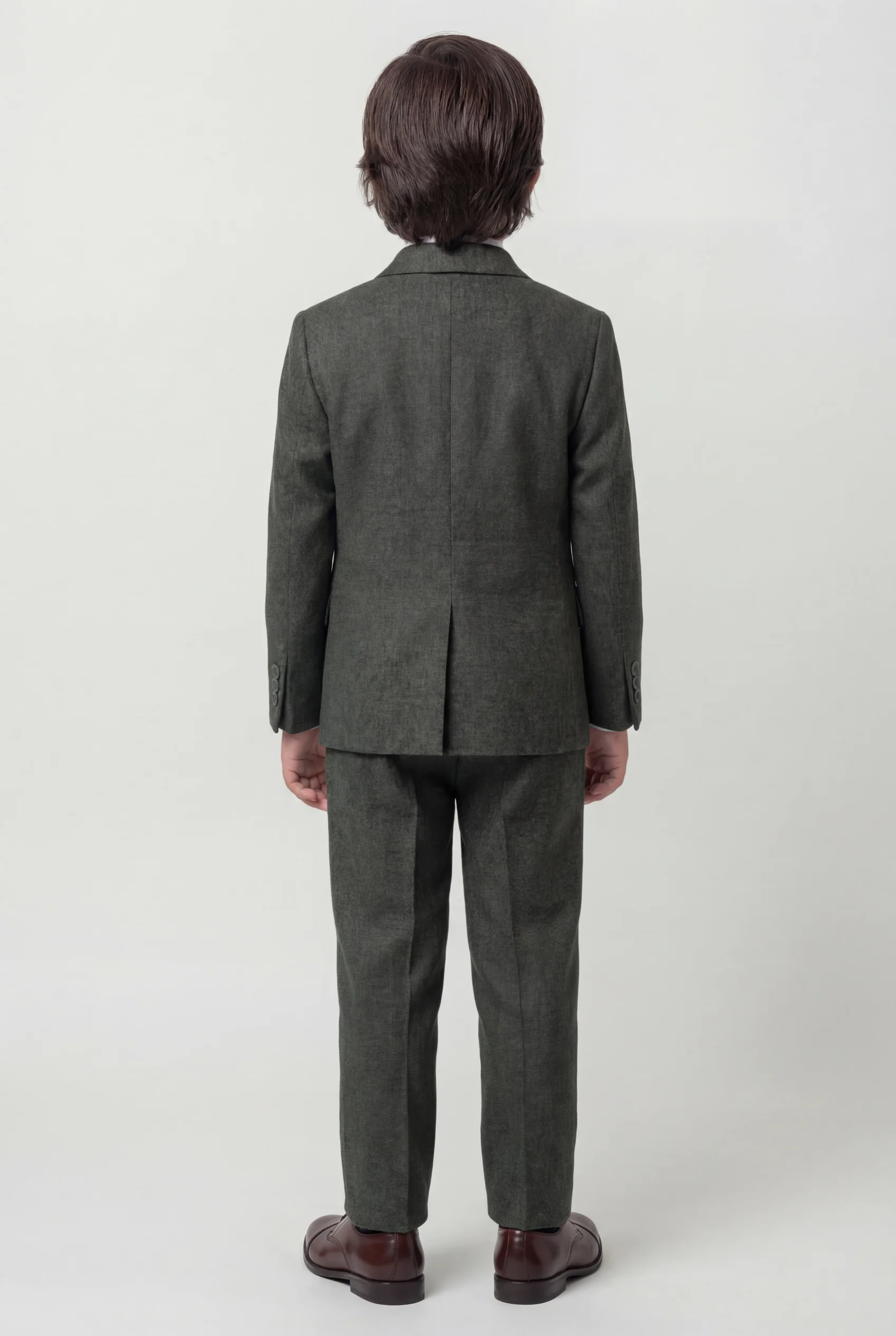 Boys 4-Piece Slim Fit Double Breasted Suit Set - Dark Green - Image 4