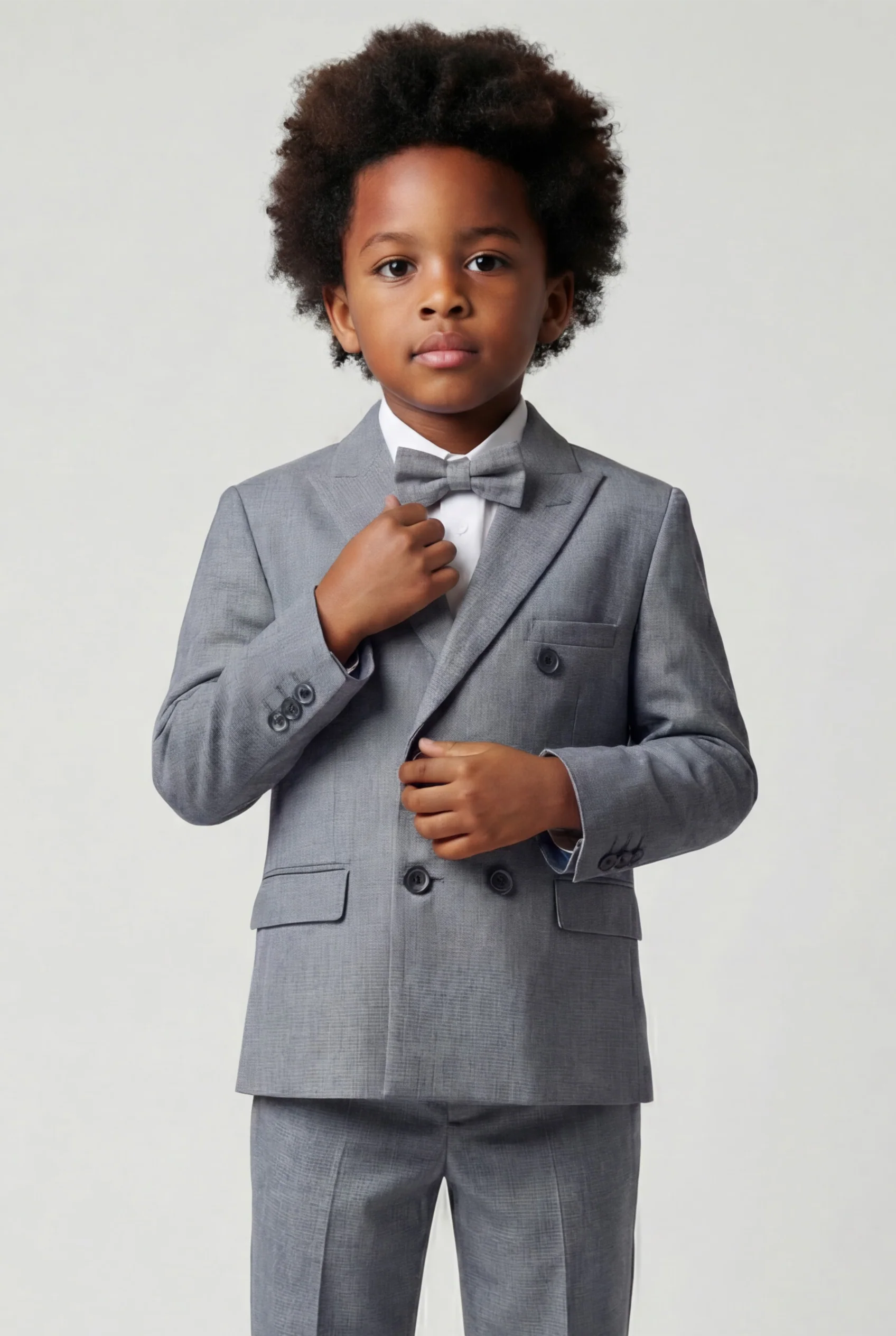Boys 4-Piece Slim Fit Double Breasted Suit Set - Grey