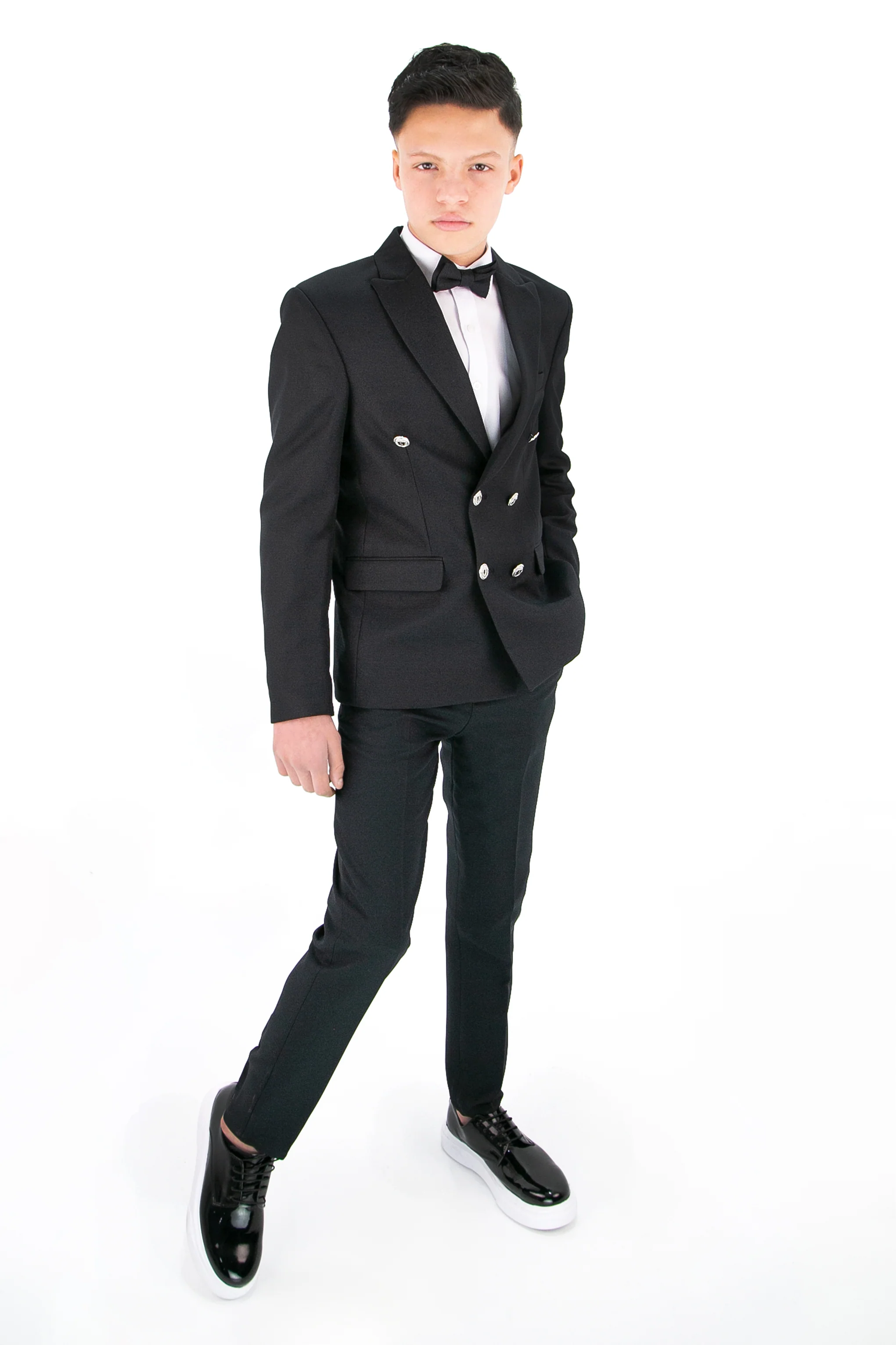 Boys’ 4-Piece Textured Double Breasted Formal Suit - Montero Black - Image 2