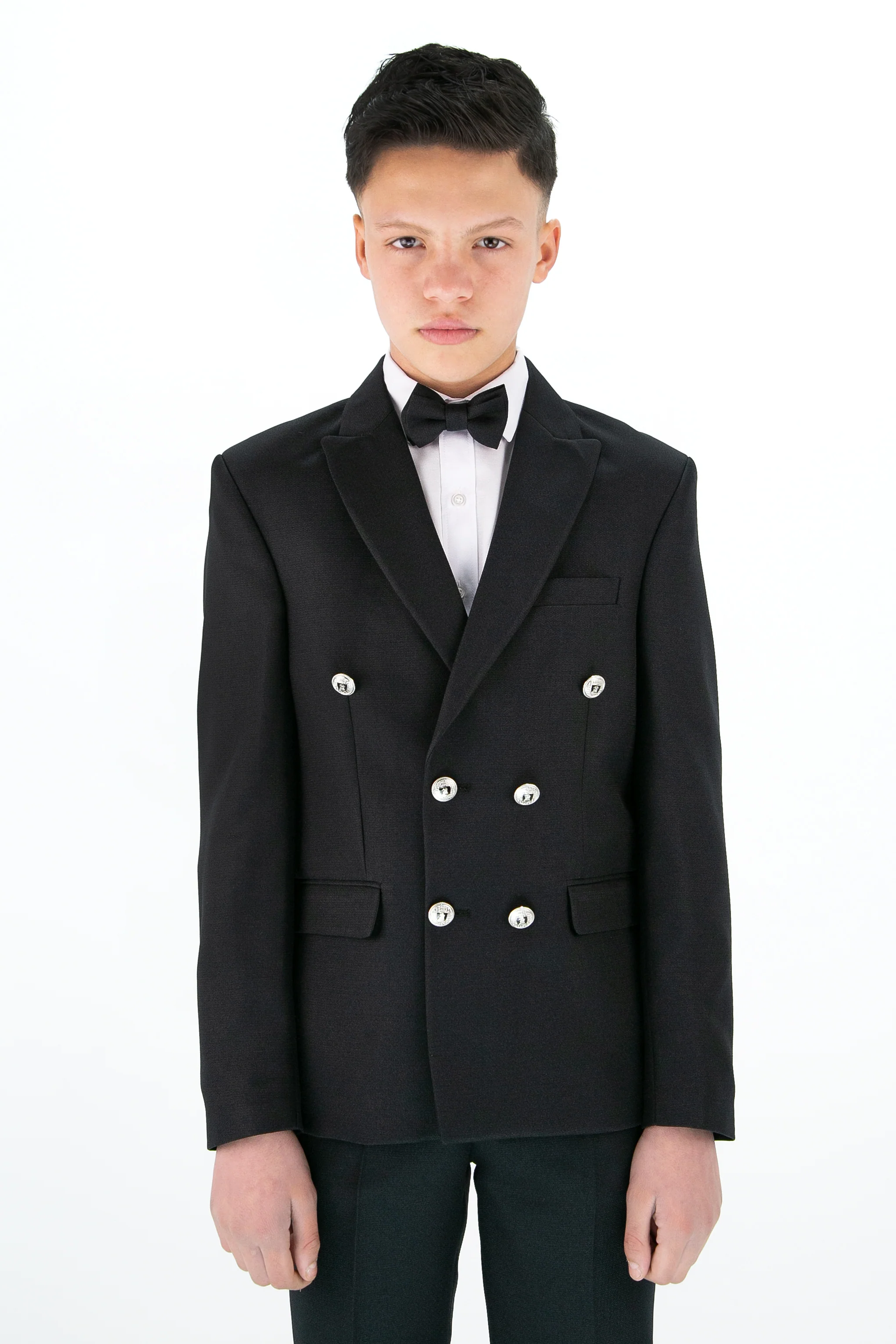 Boys’ 4-Piece Textured Double Breasted Formal Suit - Montero Black - Image 3