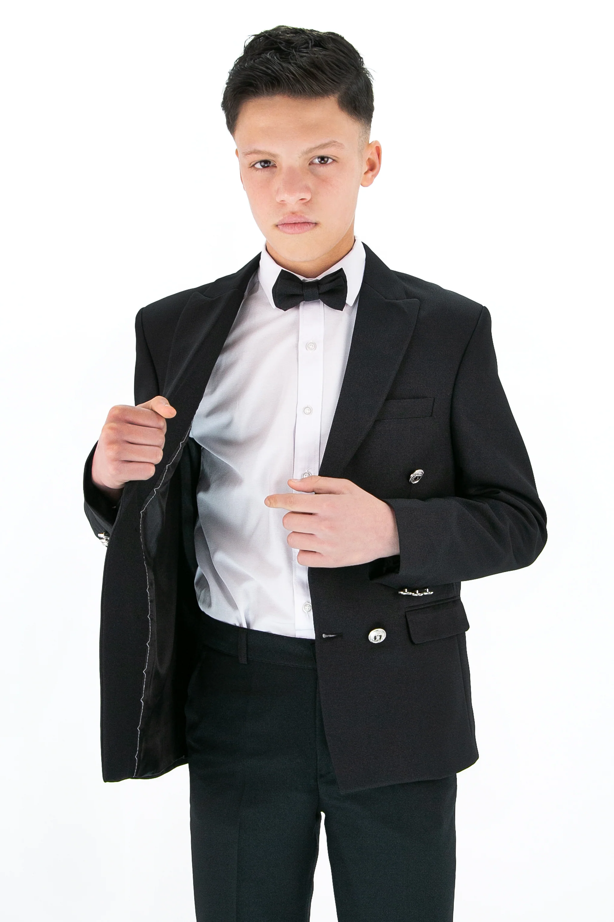 Boys’ 4-Piece Textured Double Breasted Formal Suit - Montero Black - Image 4