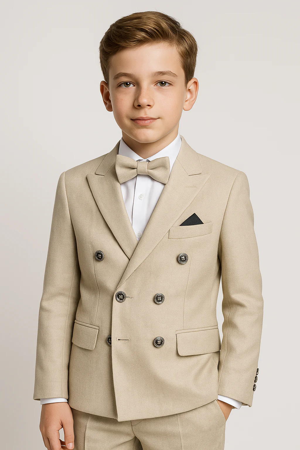 Boys’ 4-Piece Textured Double Breasted Formal Suit - Montero Cream