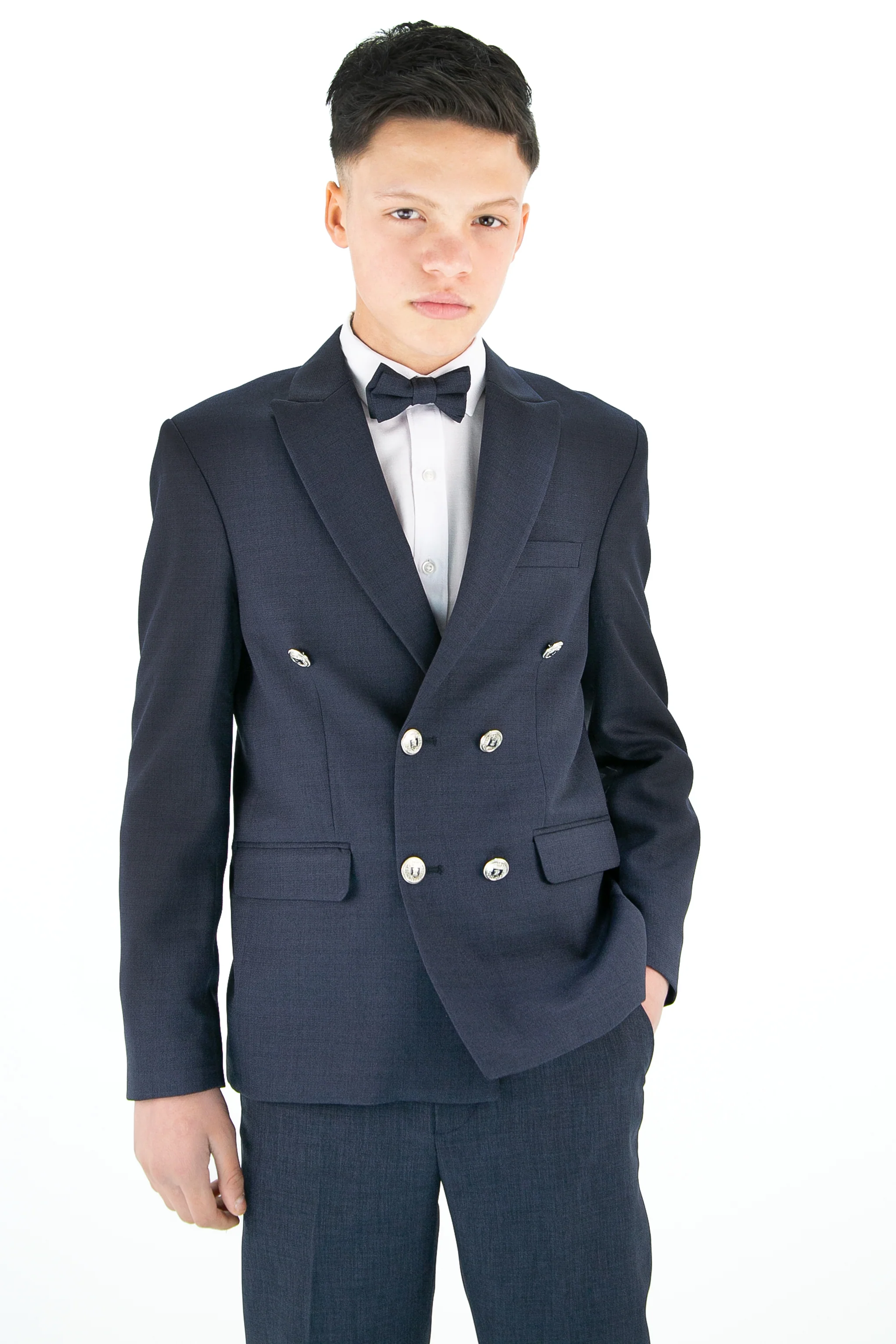 Boys’ 4-Piece Textured Double Breasted Formal Suit - Montero Navy