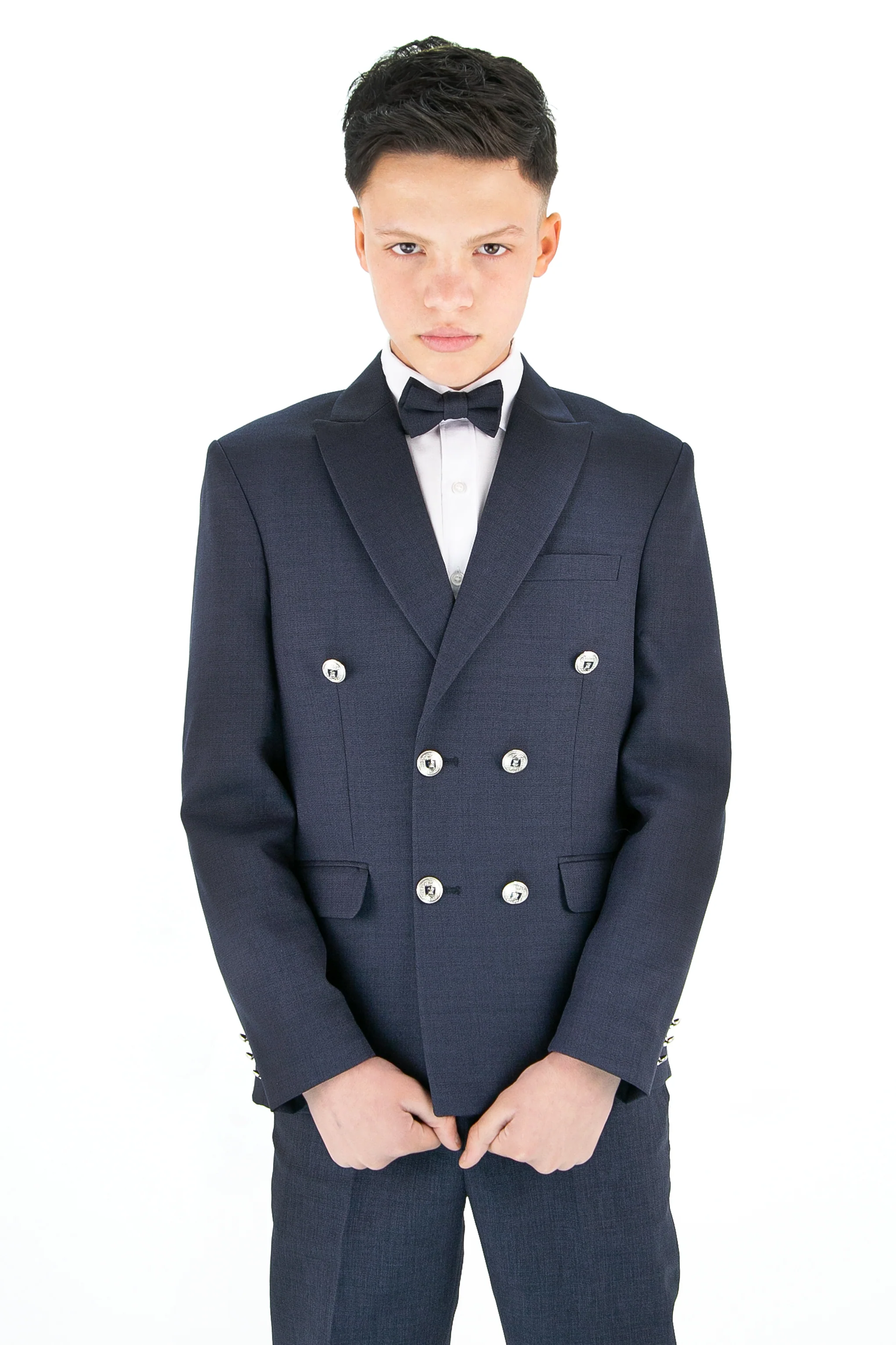 Boys’ 4-Piece Textured Double Breasted Formal Suit - Montero Navy - Image 2