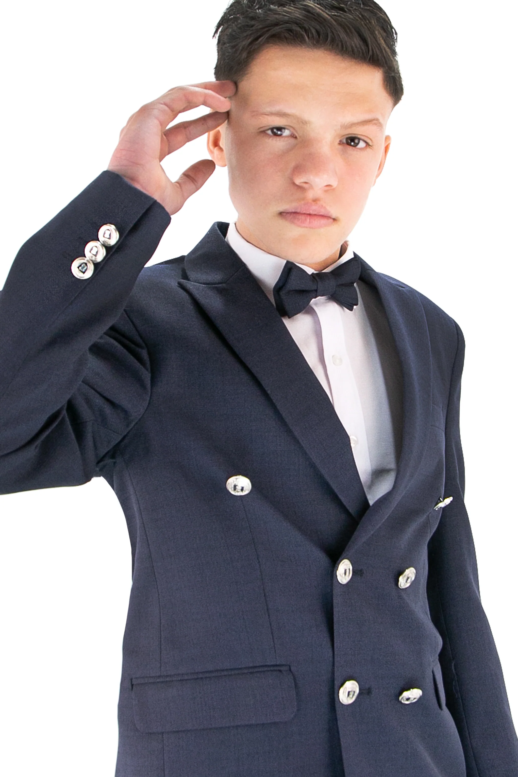 Boys’ 4-Piece Textured Double Breasted Formal Suit - Montero Navy - Image 3