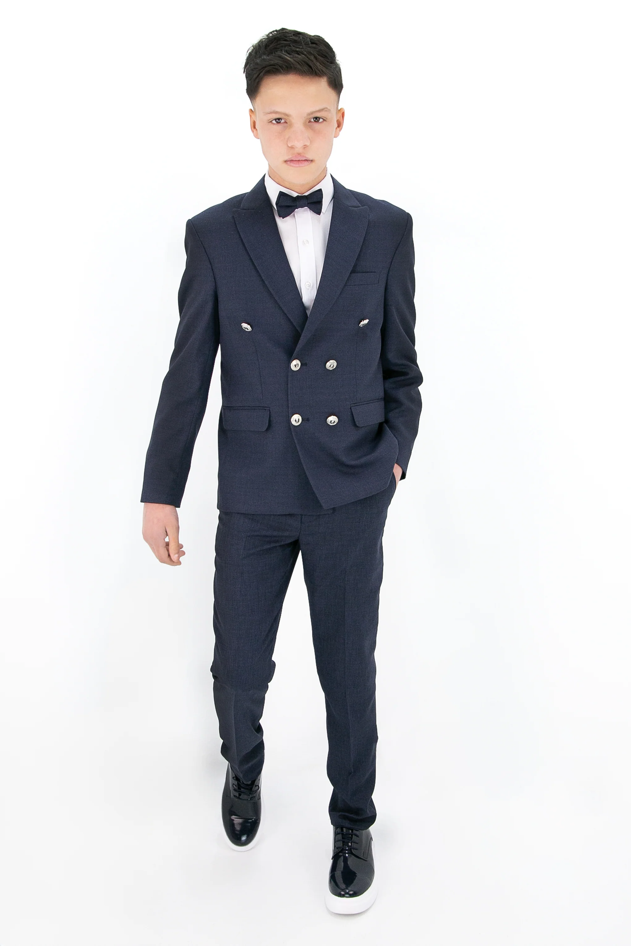 Boys’ 4-Piece Textured Double Breasted Formal Suit - Montero Navy - Image 4