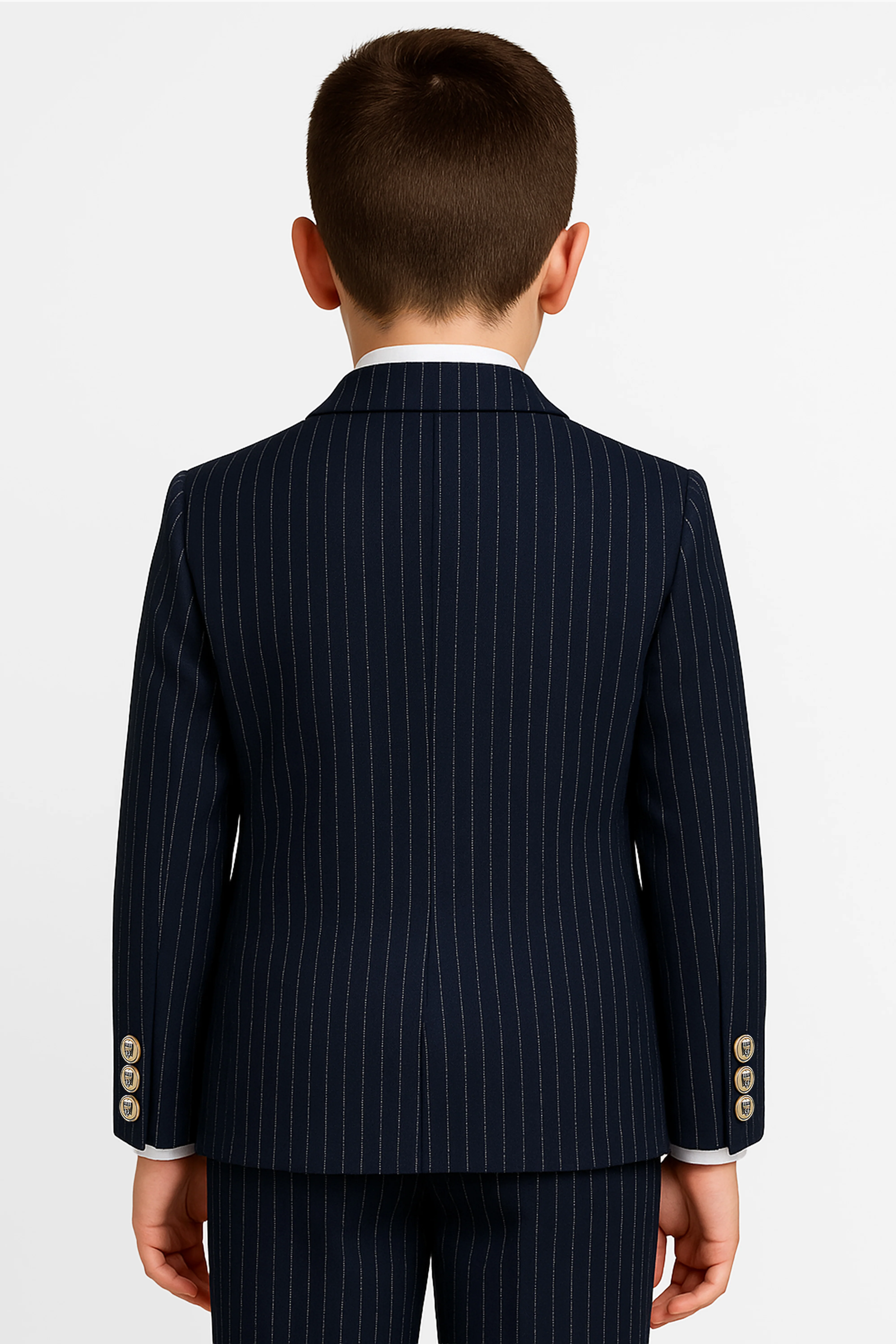 Boys’ 4-Piece Textured Pinstripe Double-Breasted Suit - Navy Bue - Image 2