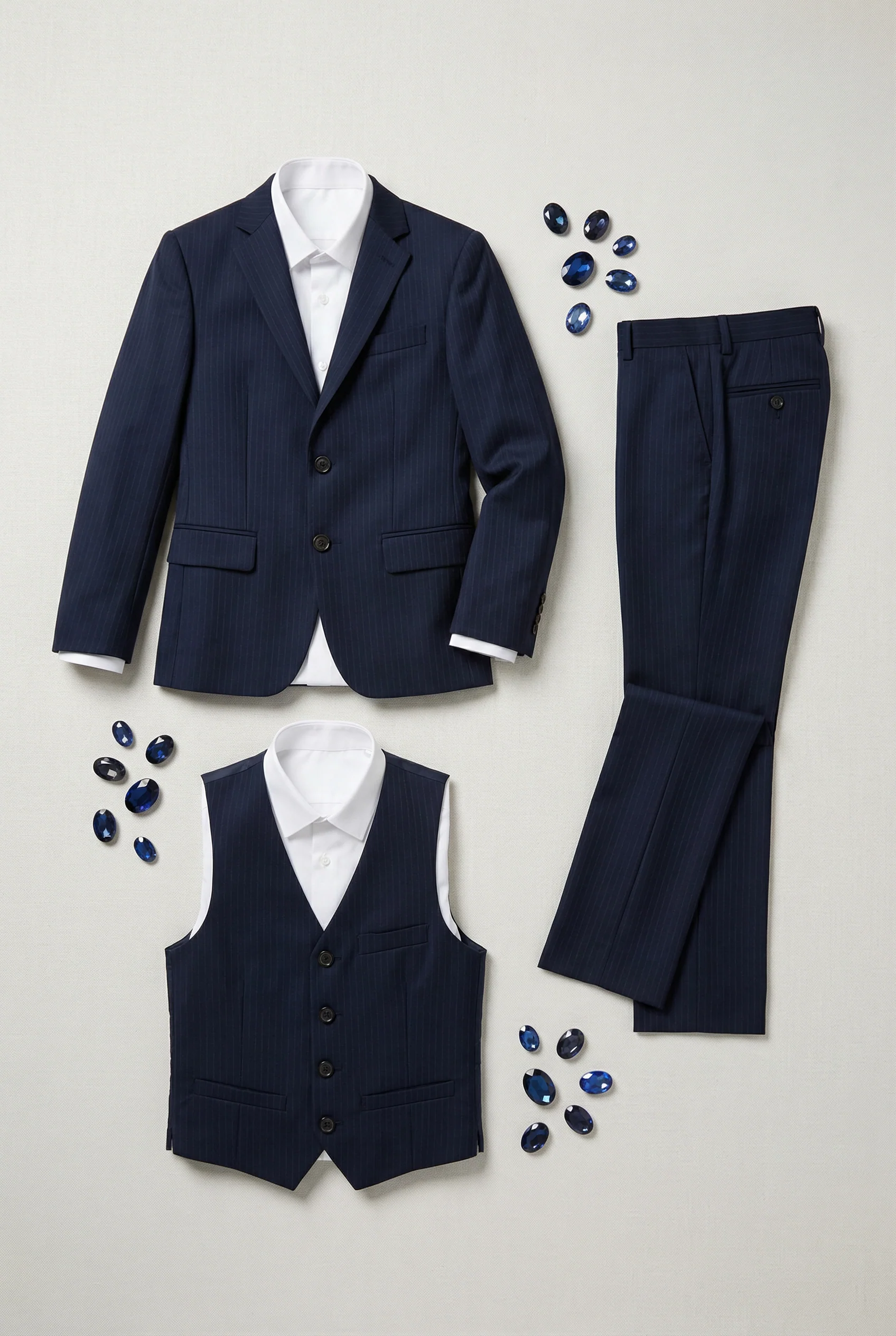 Boys 5-Piece Herringbone Pinstripe Suit - Dawson - Navy Blue - Image 14