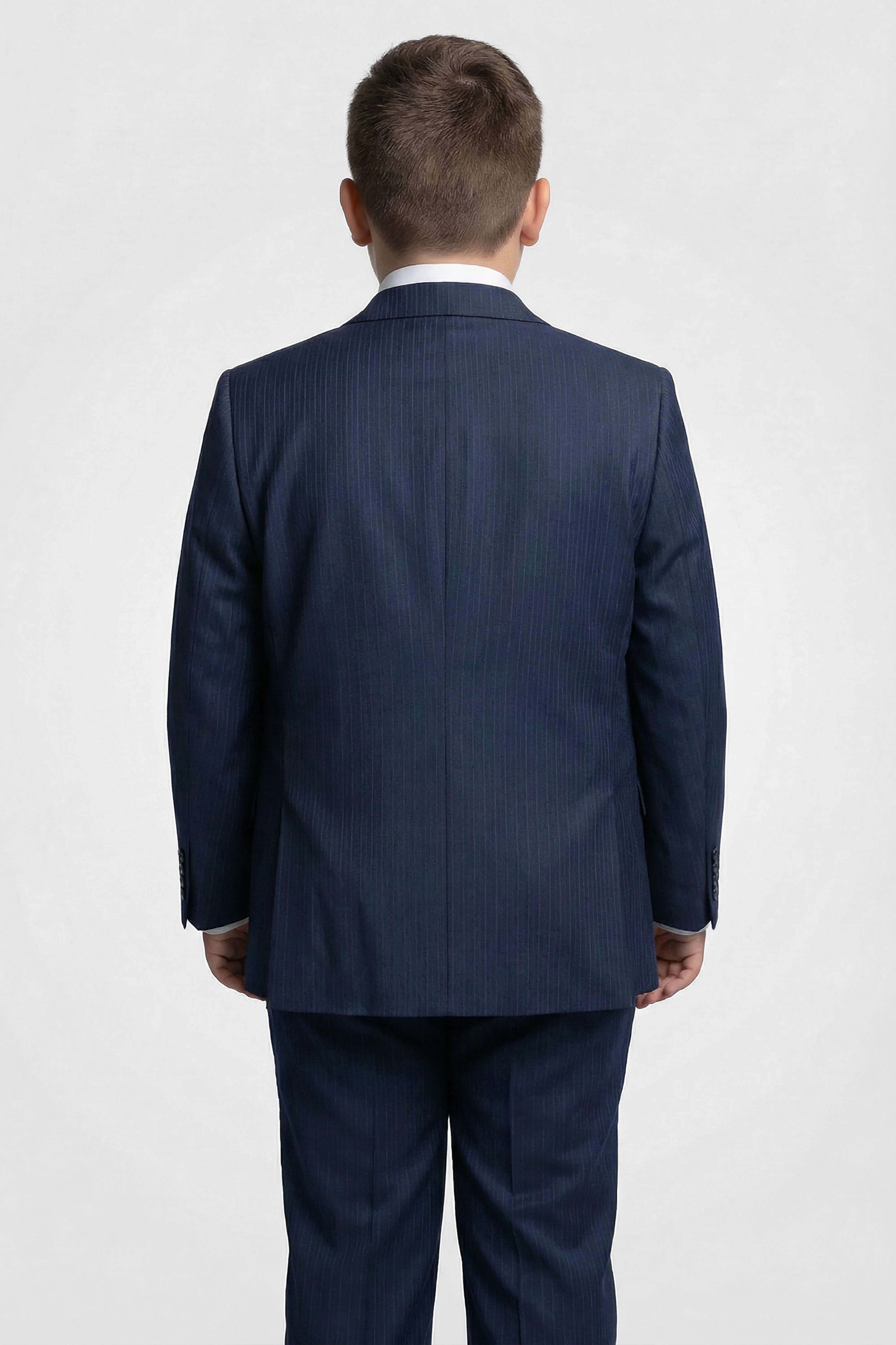 Boys 5-Piece Herringbone Pinstripe Suit - Dawson - Navy Blue - Image 6
