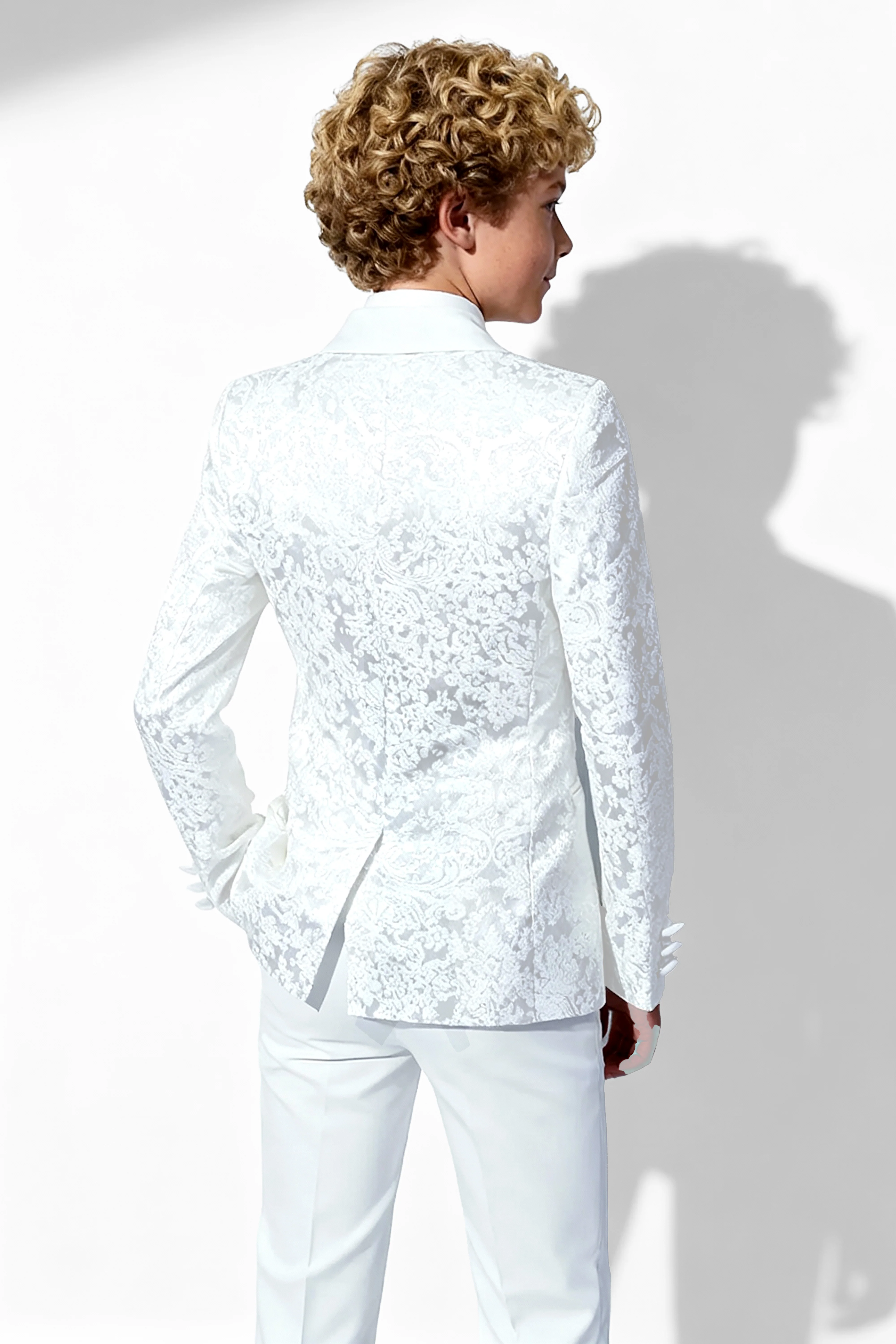 Boys 5-Piece Paisley Jacquard Communion Tuxedo Suit - White - Image 3