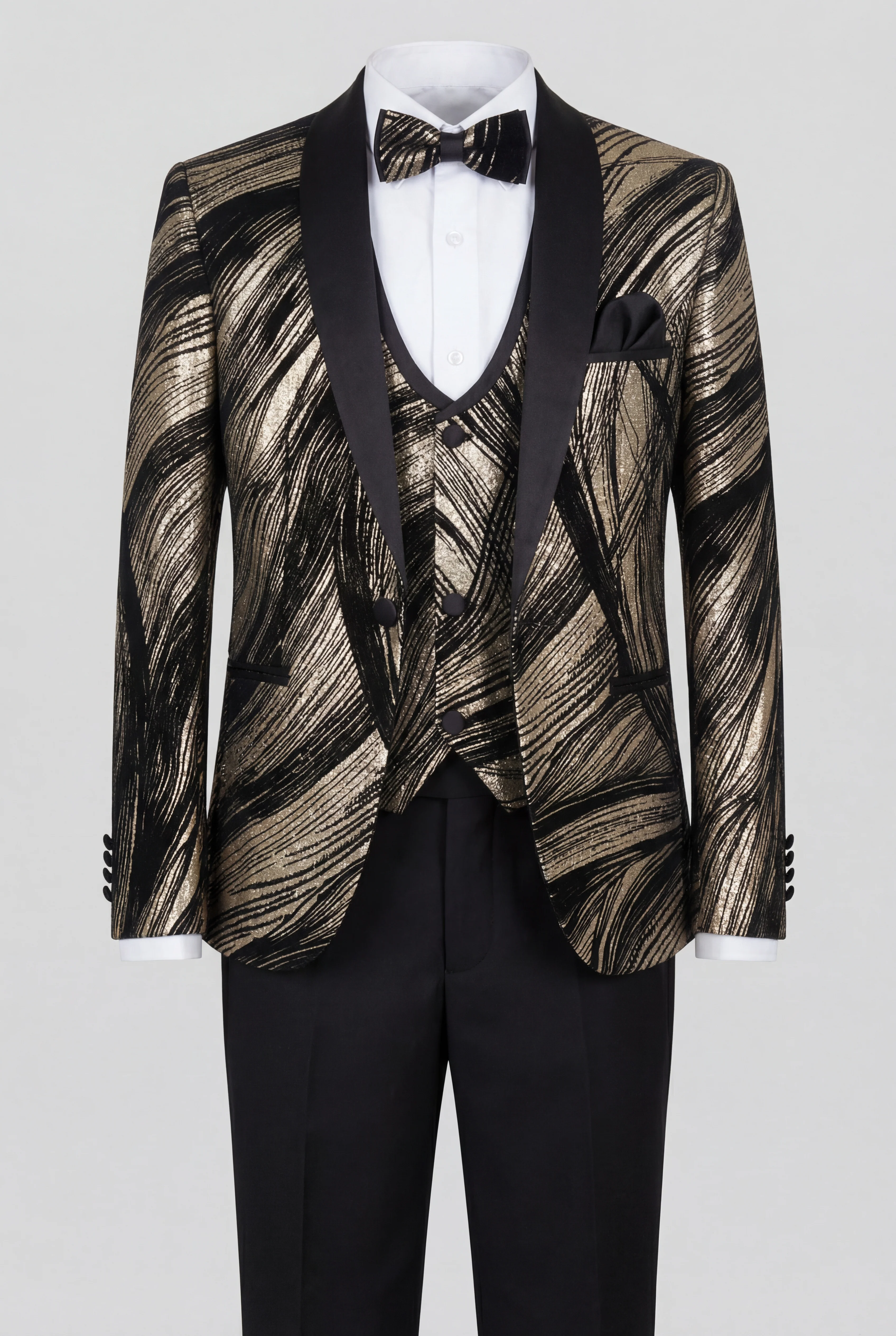 Boys 5-Piece Metallic Jacquard Tuxedo Suit - Gold - Image 6