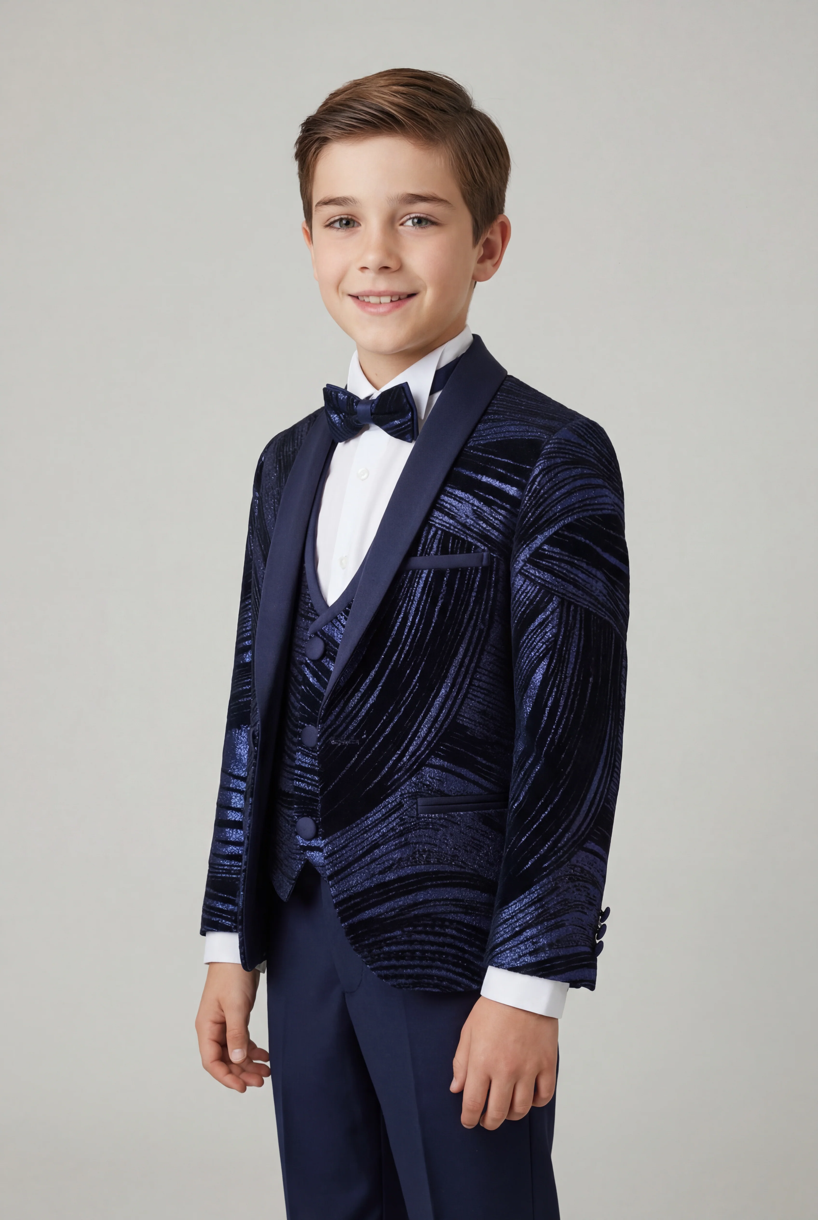 Boys 5-Piece Metallic Jacquard Tuxedo Suit - Parliament - Image 3