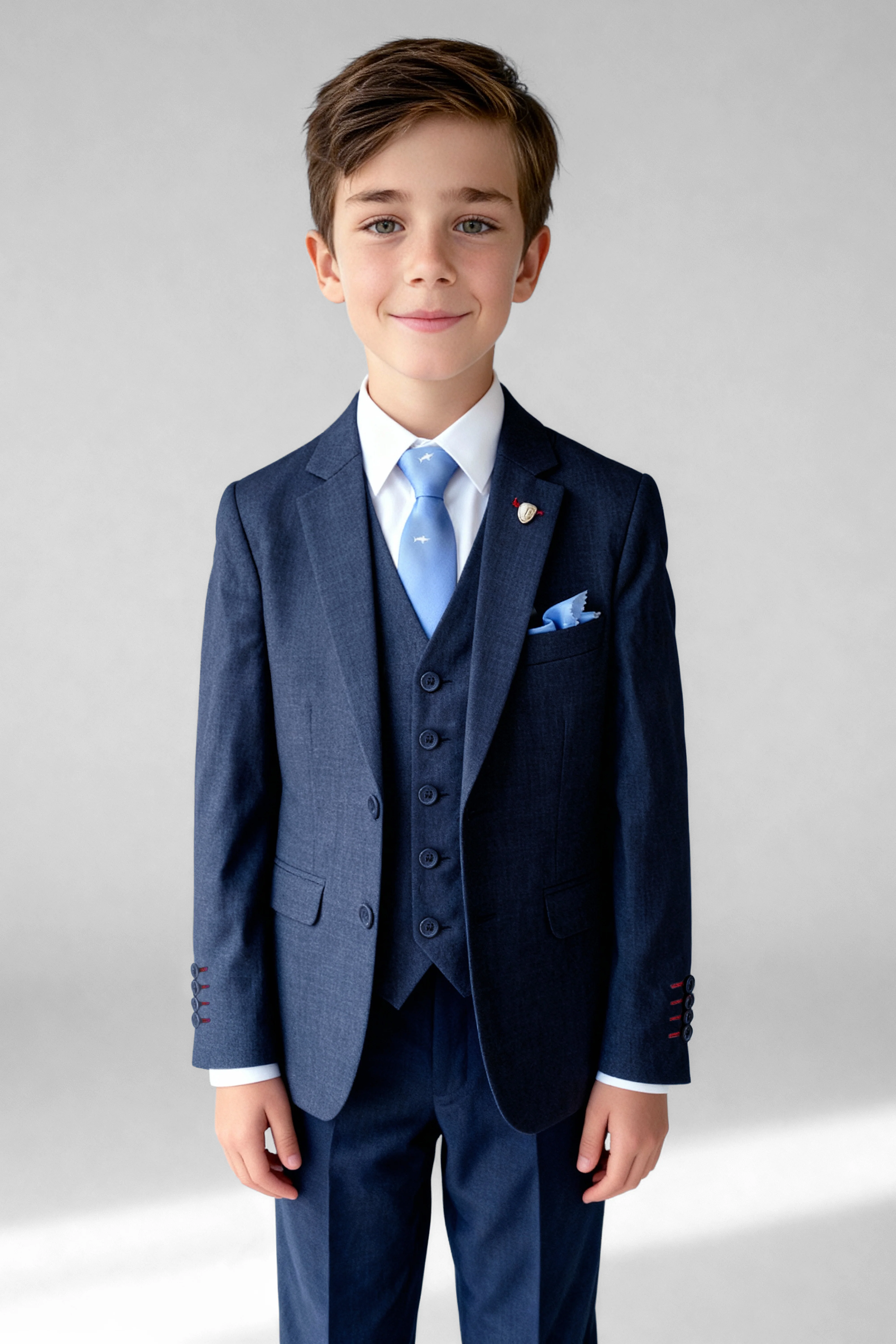 Boys 5-Piece Microcheck Formal Suit - Alejandro - Navy Blue