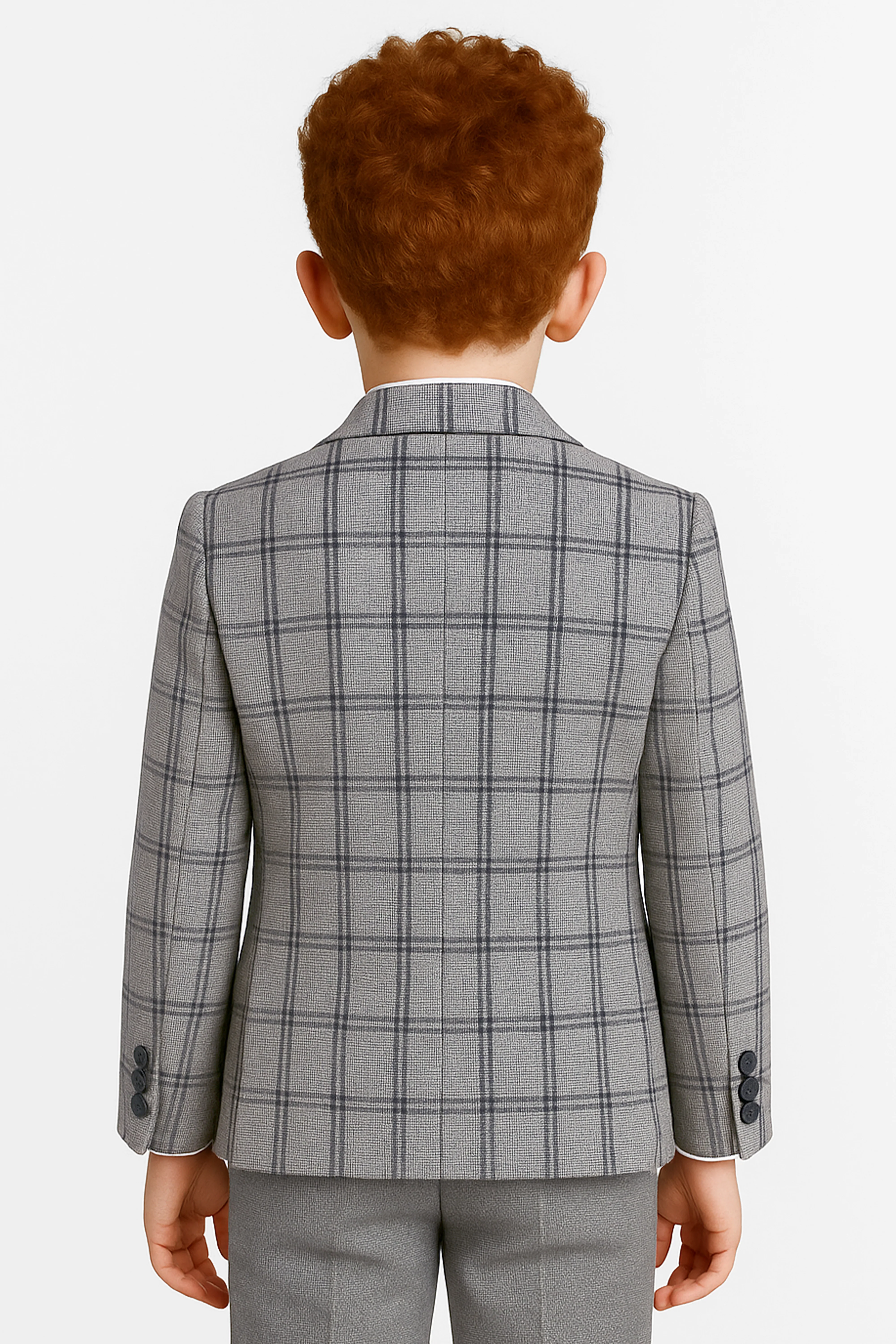 Boys 5-Piece Slim Fit Windowpane Check Suit - Ekose - ASH GREY & BLACK - Image 2