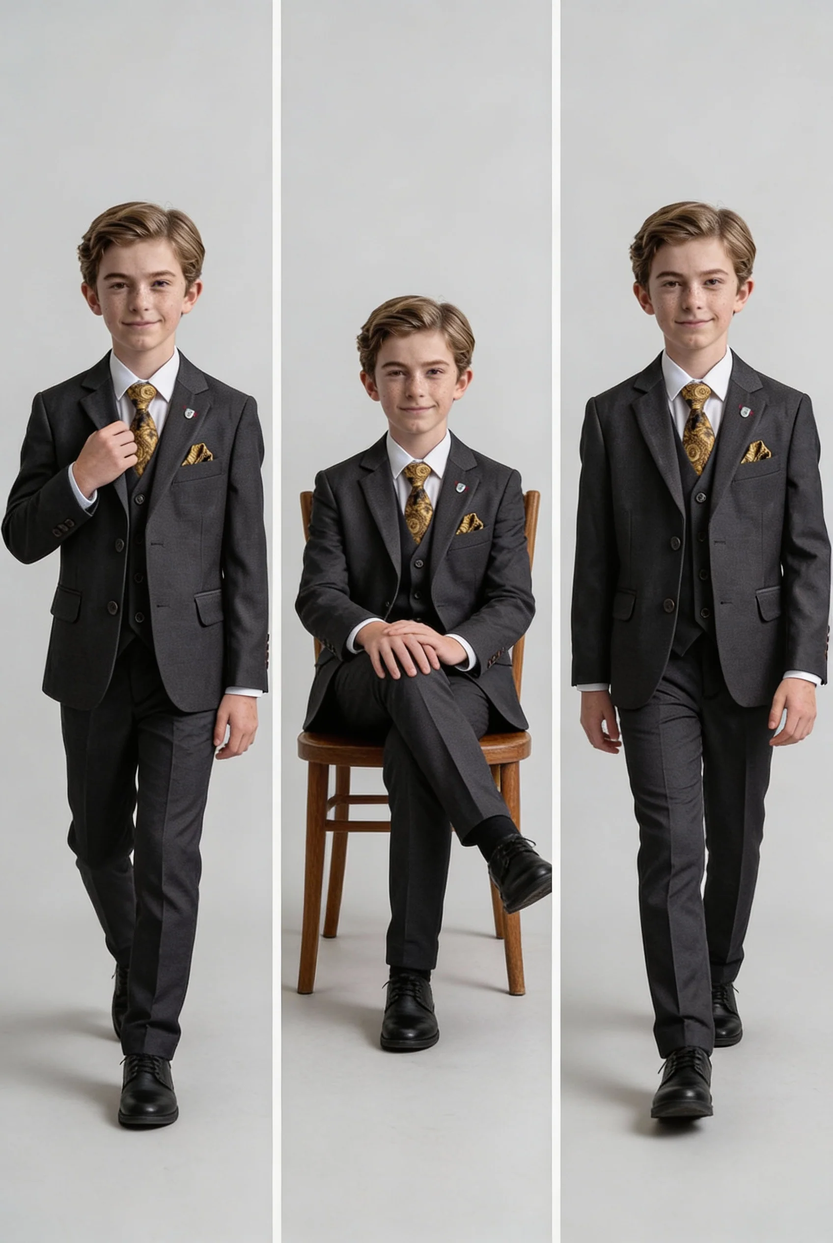 Boys 5-Piece Tailored Fit Twill Suit - Jeremy - Black - Image 8