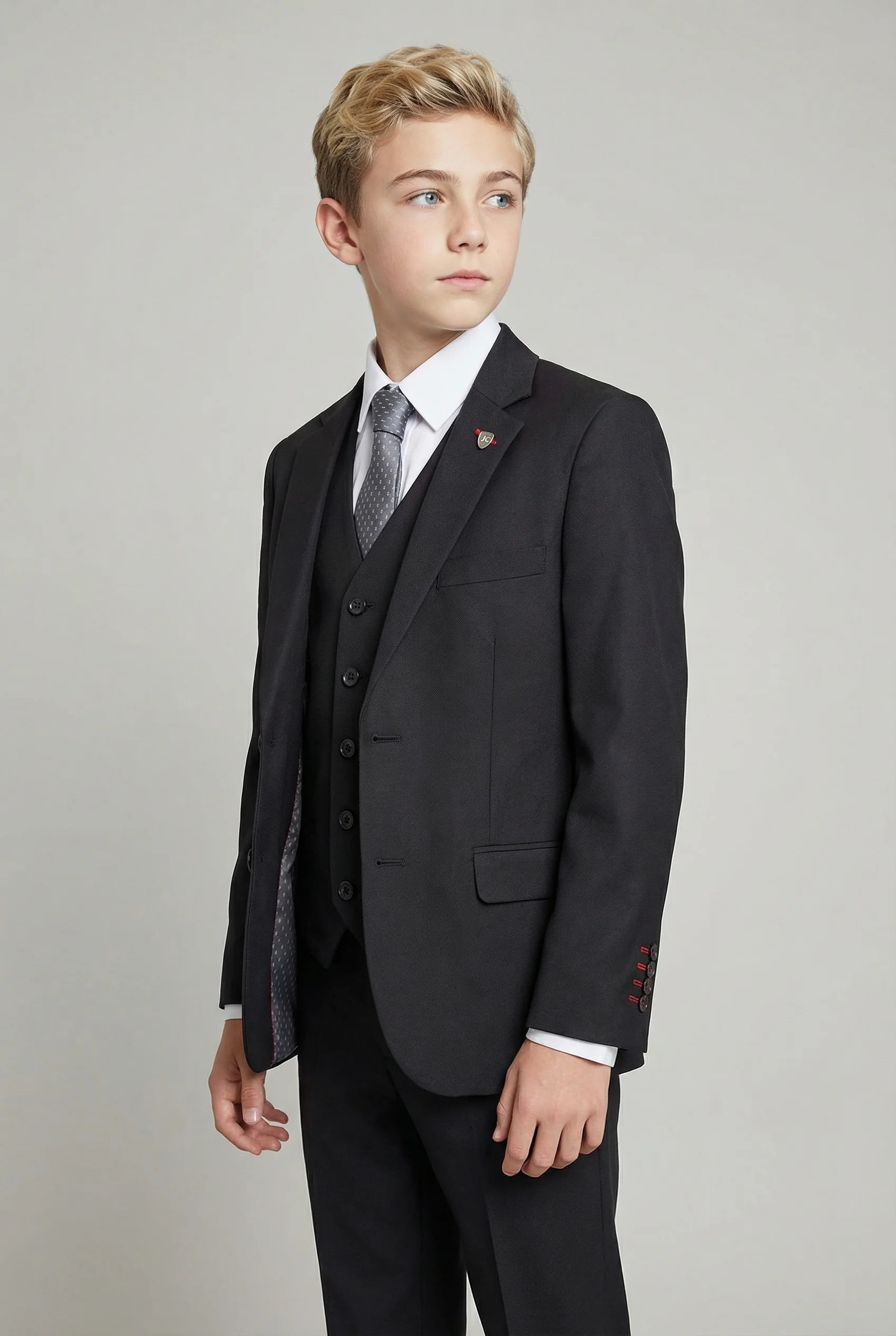 Boys 5-Piece Tailored Fit Twill Suit - Oscar - Black - Image 2