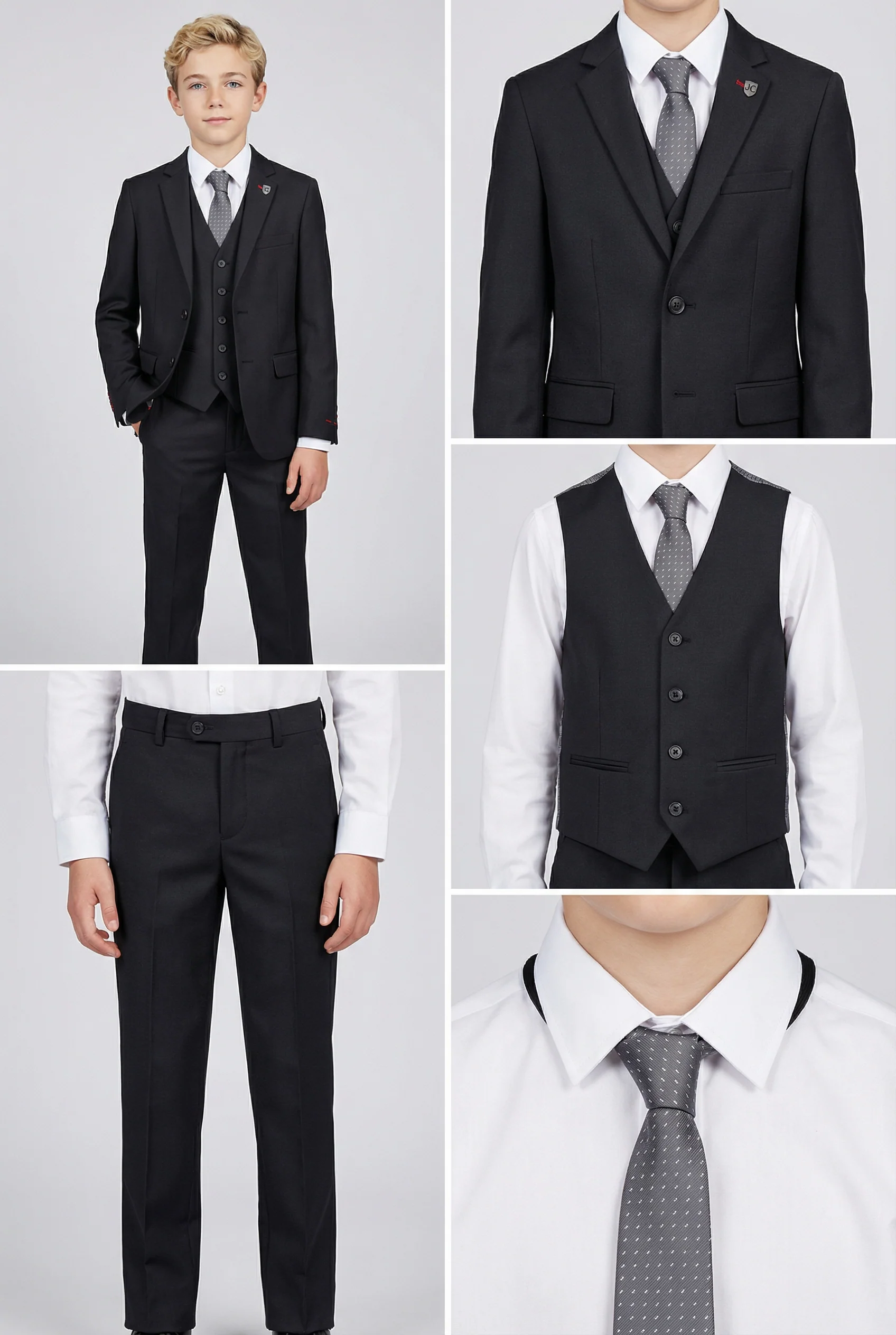 Boys 5-Piece Tailored Fit Twill Suit - Oscar - Black - Image 5