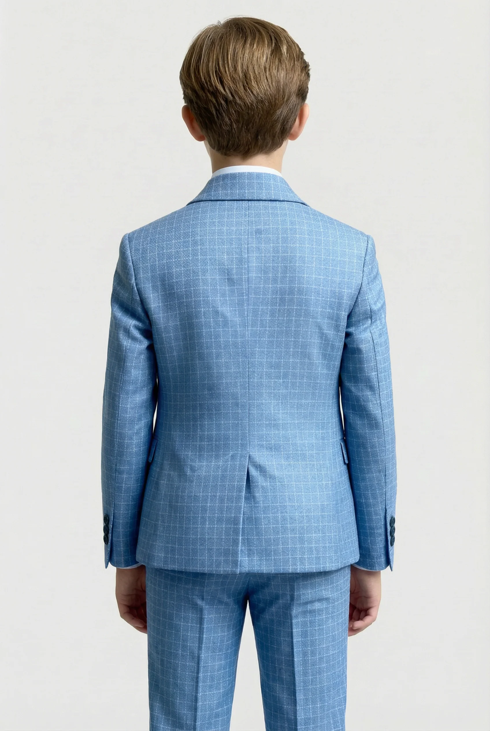 Boys 5-Piece Textured Micro Check Suit - KARELI - Blue - Image 2