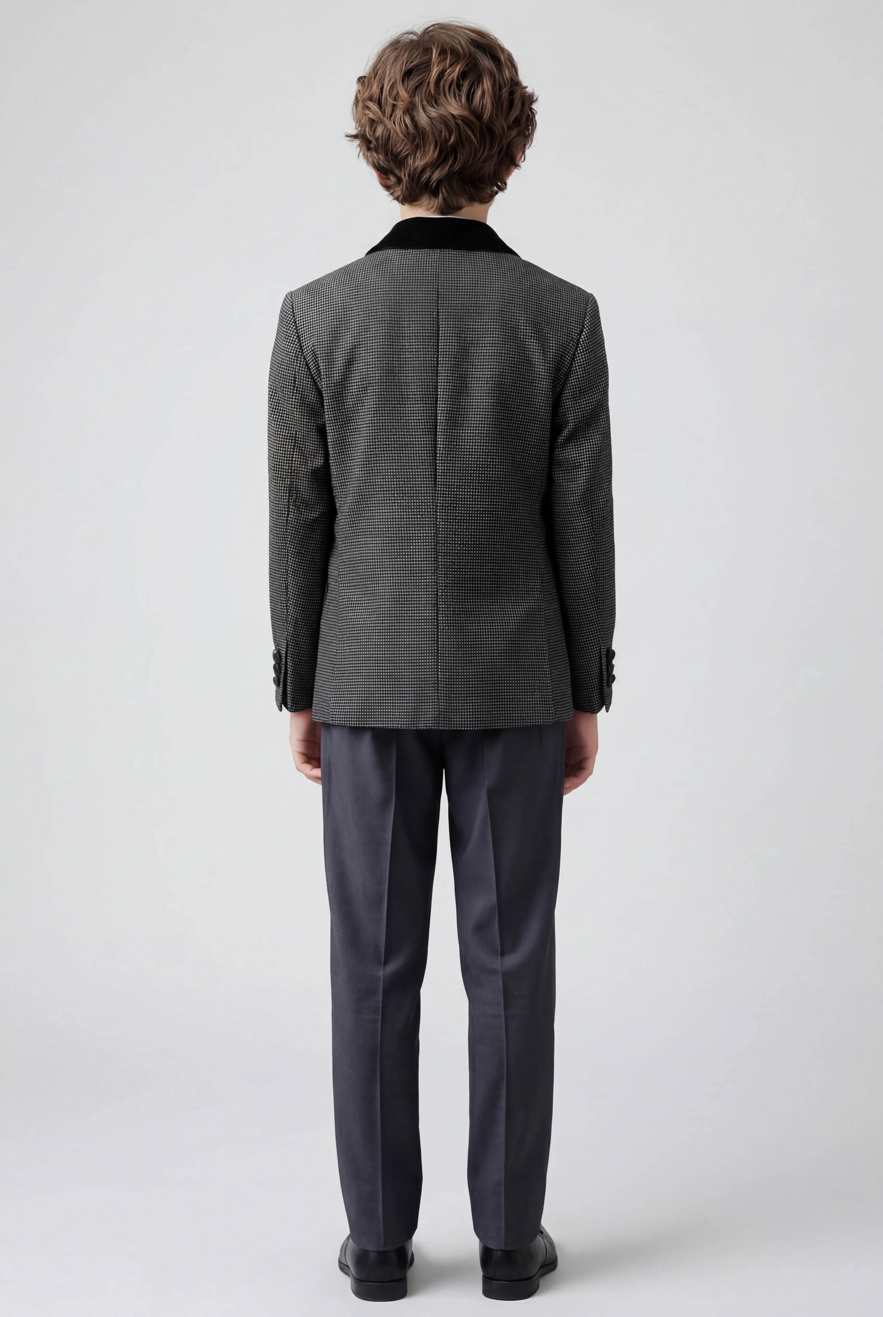 Boys 5-Piece Textured Microcheck Suit - Grey - Image 3