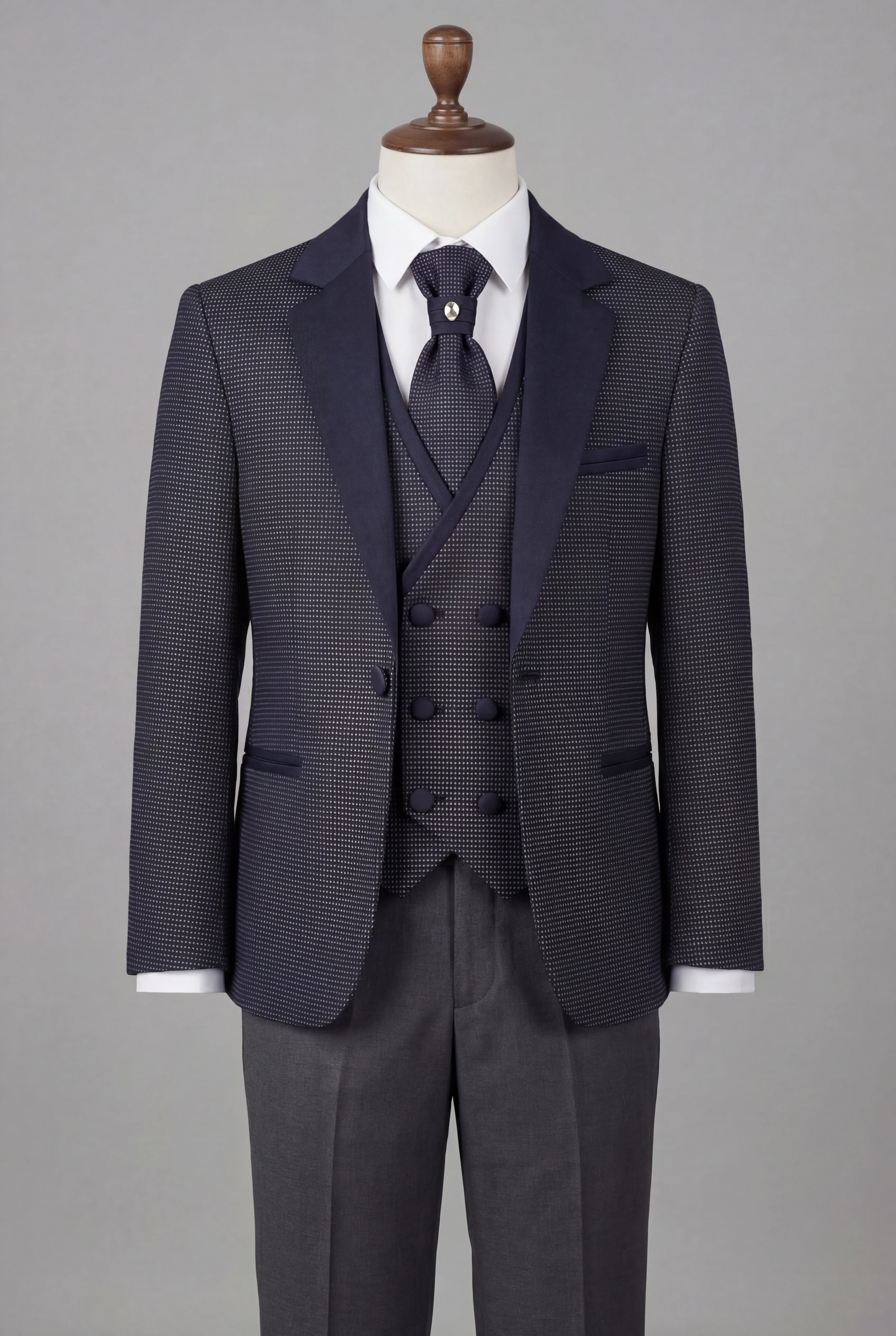 Boys 5-Piece Textured Microcheck Suit - Grey - Image 5