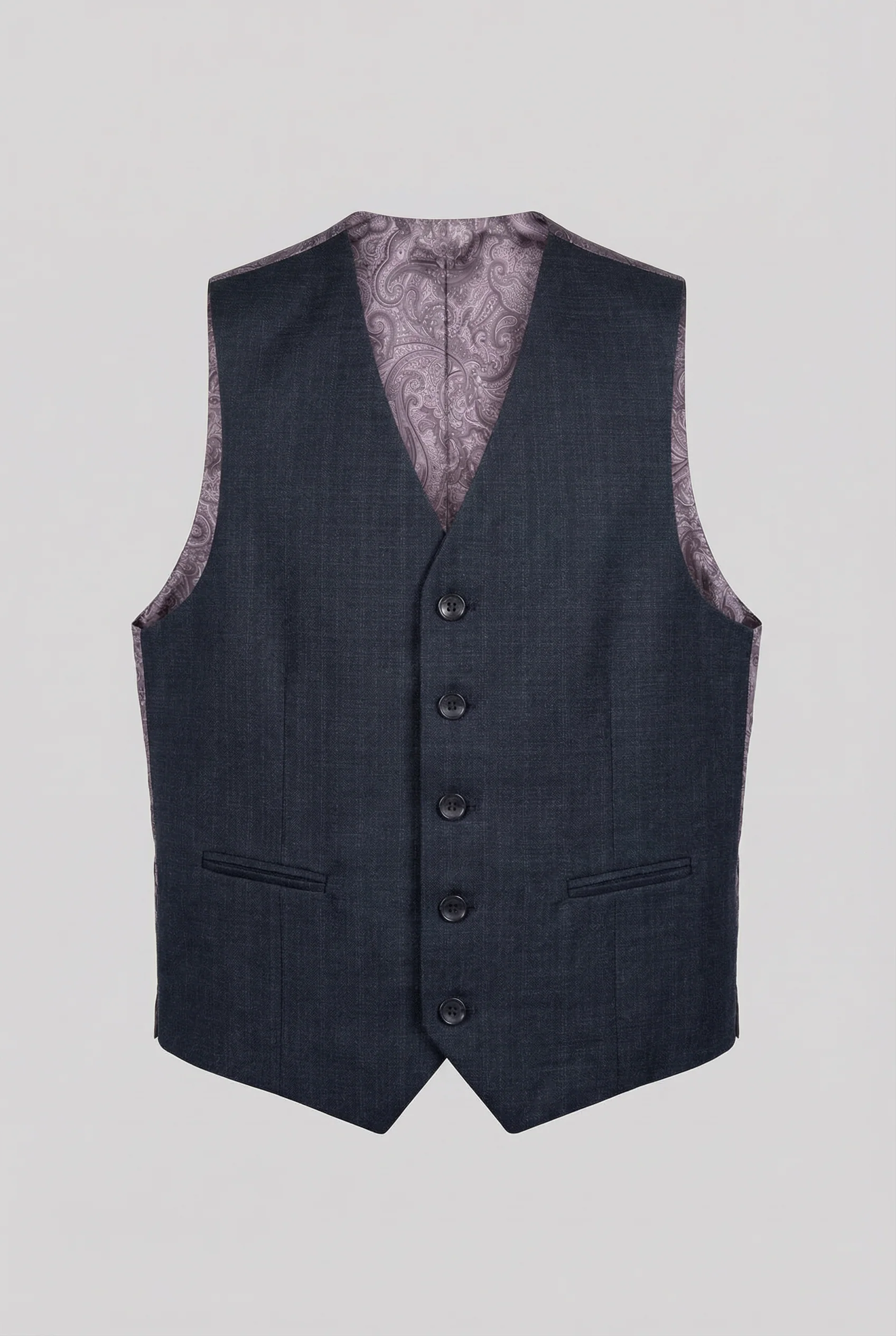 Boys 5-Piece Textured Weave Tailored Fit Suit - LORENZO - Navy Blue - Image 10