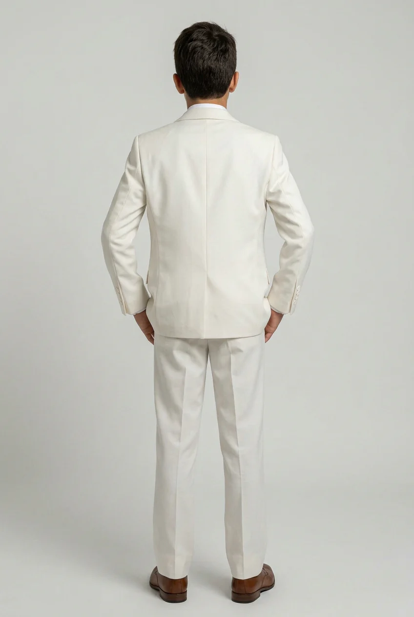 Boys 6 Piece Communion Tailored Fit Suit Set - Off White - Gold - Image 3