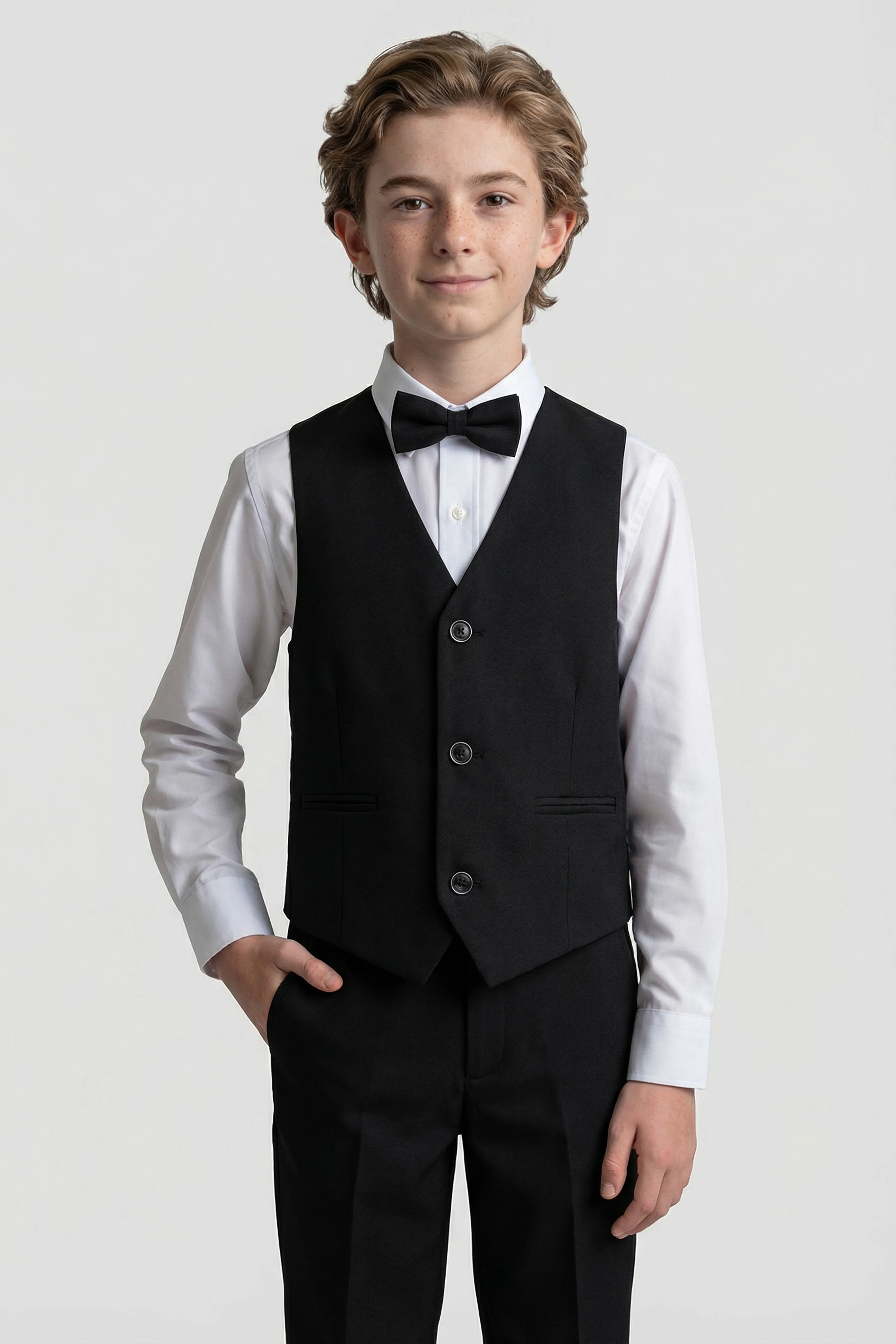 Boys’ 6-Piece Formal Ottoman Suit with Mandarin Collar - Black - Image 3