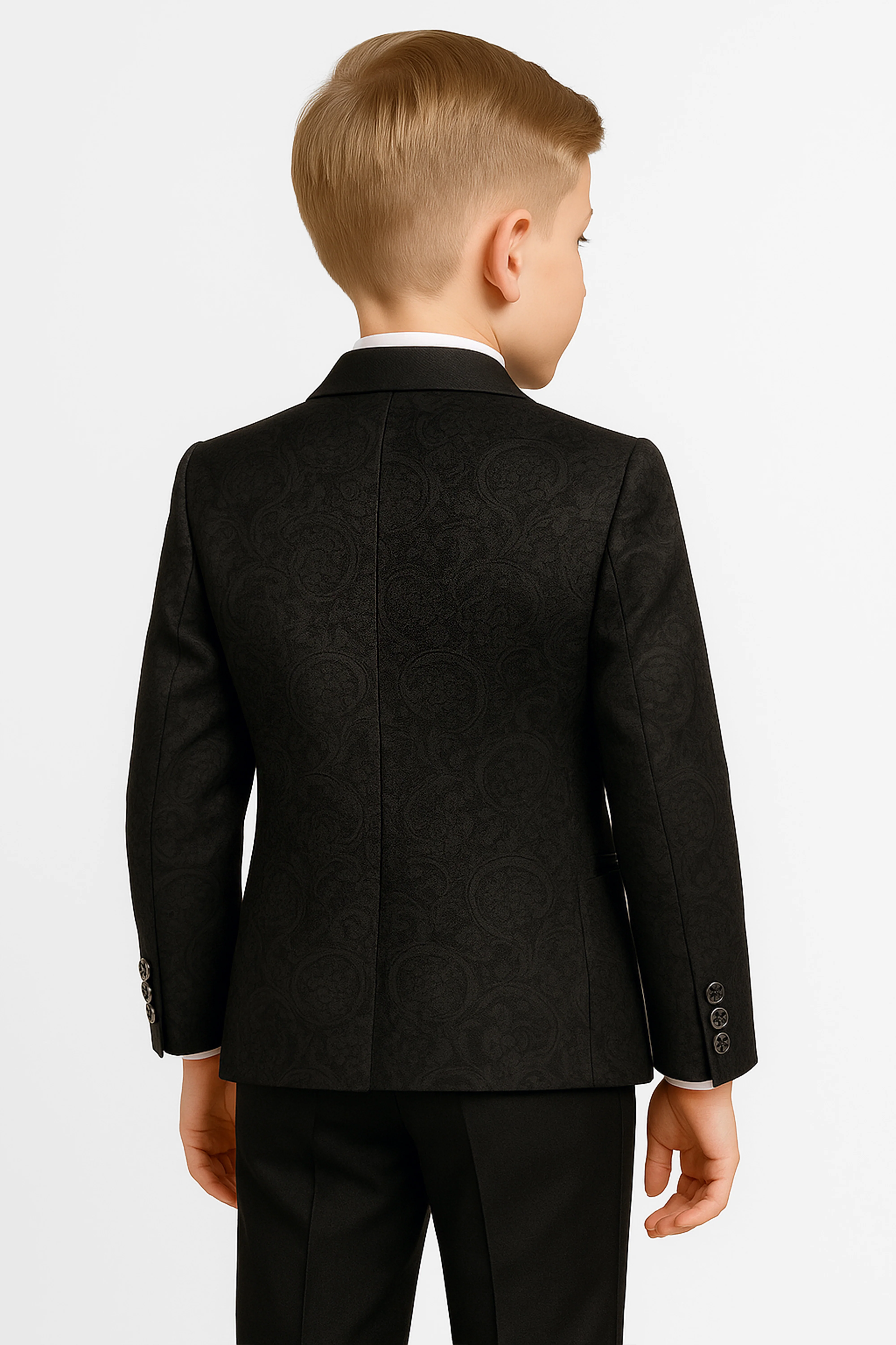 Boys’ 6-Piece Jacquard Paisley Tuxedo Suit - Black - Image 2