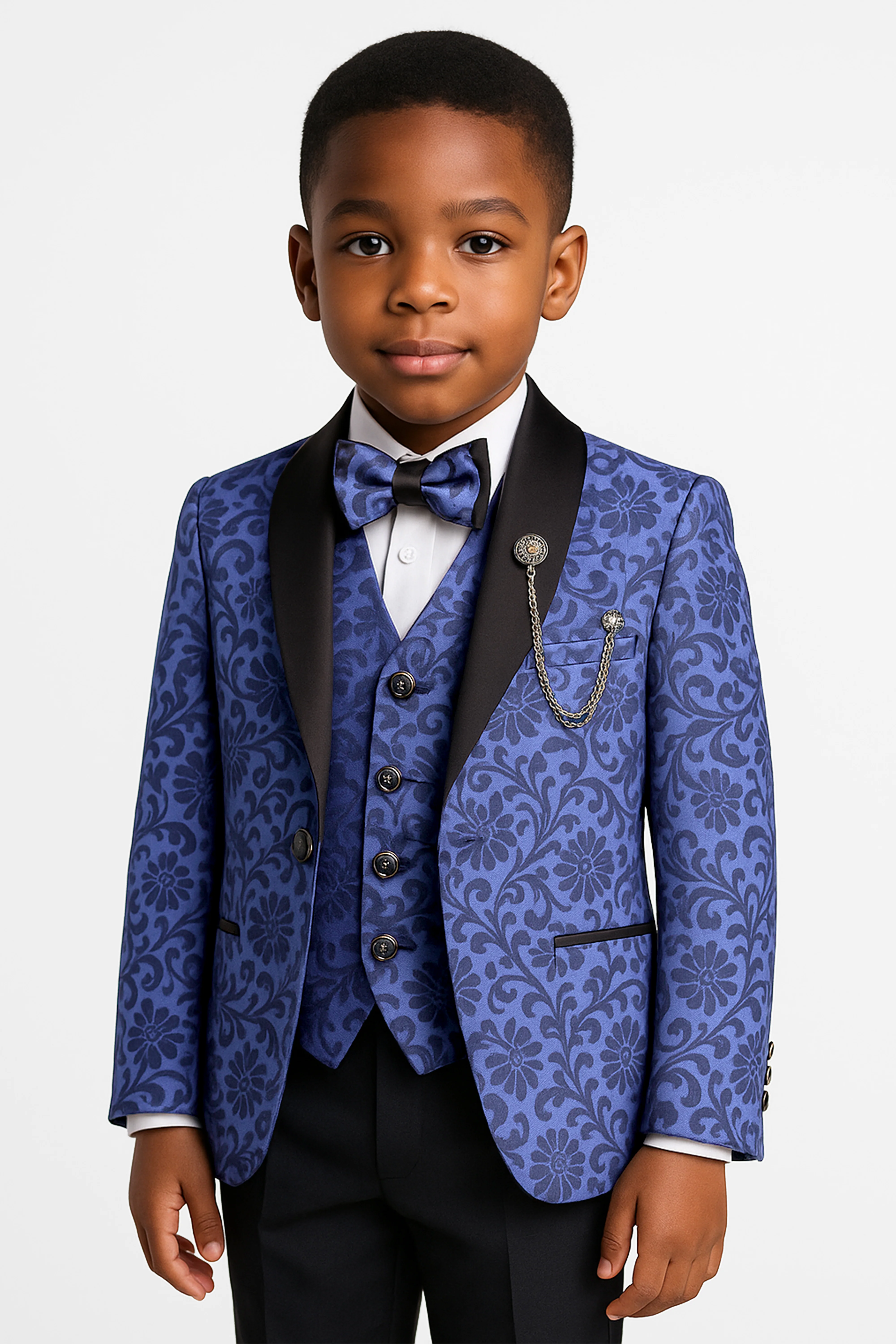 Boys’ 6-Piece Jacquard Paisley Tuxedo Suit - Indigo Blue