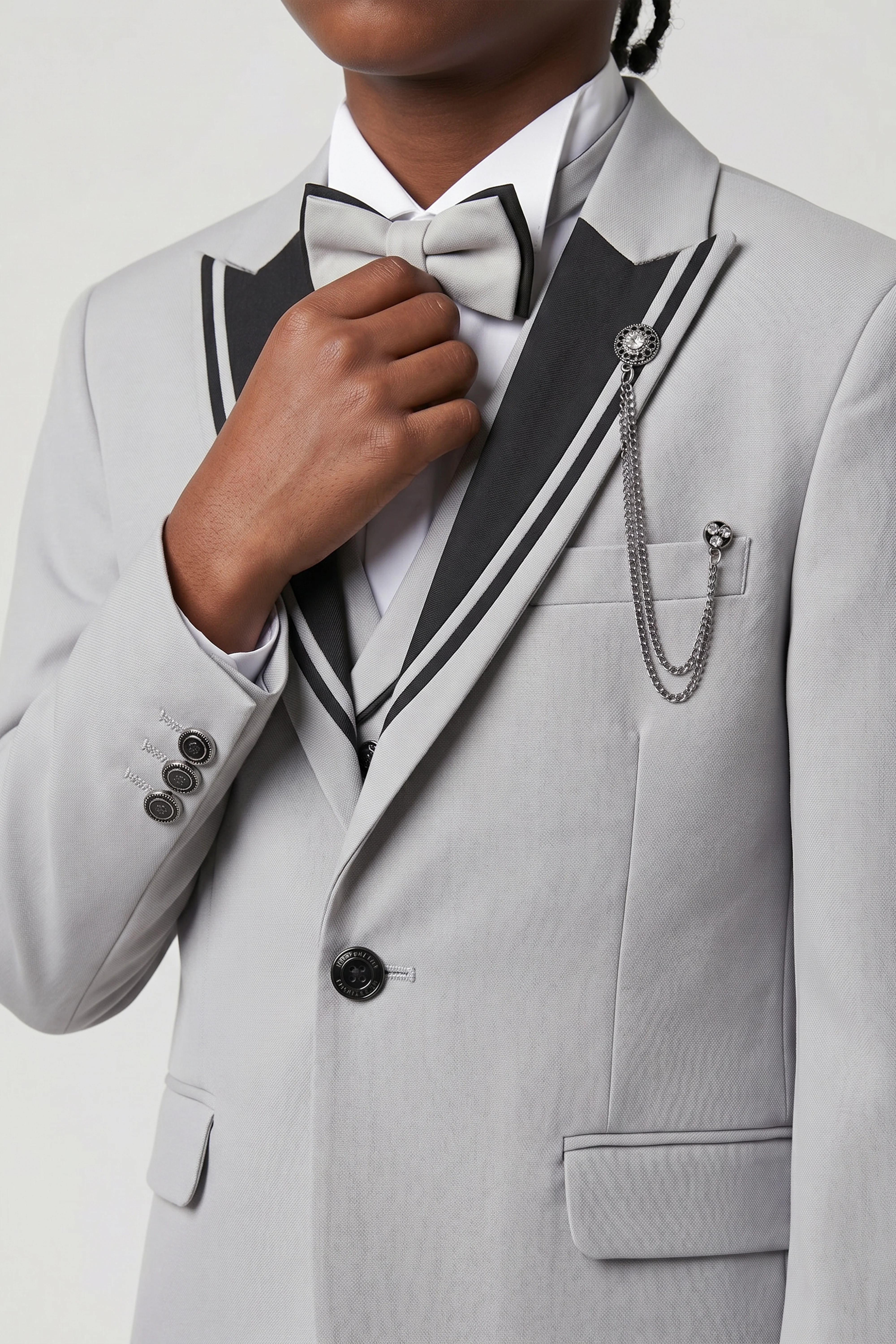 Boys 6-Piece Tuxedo Dinner Suit with Double Breasted Waistcoat - DAMATLIK W - Grey - Image 6