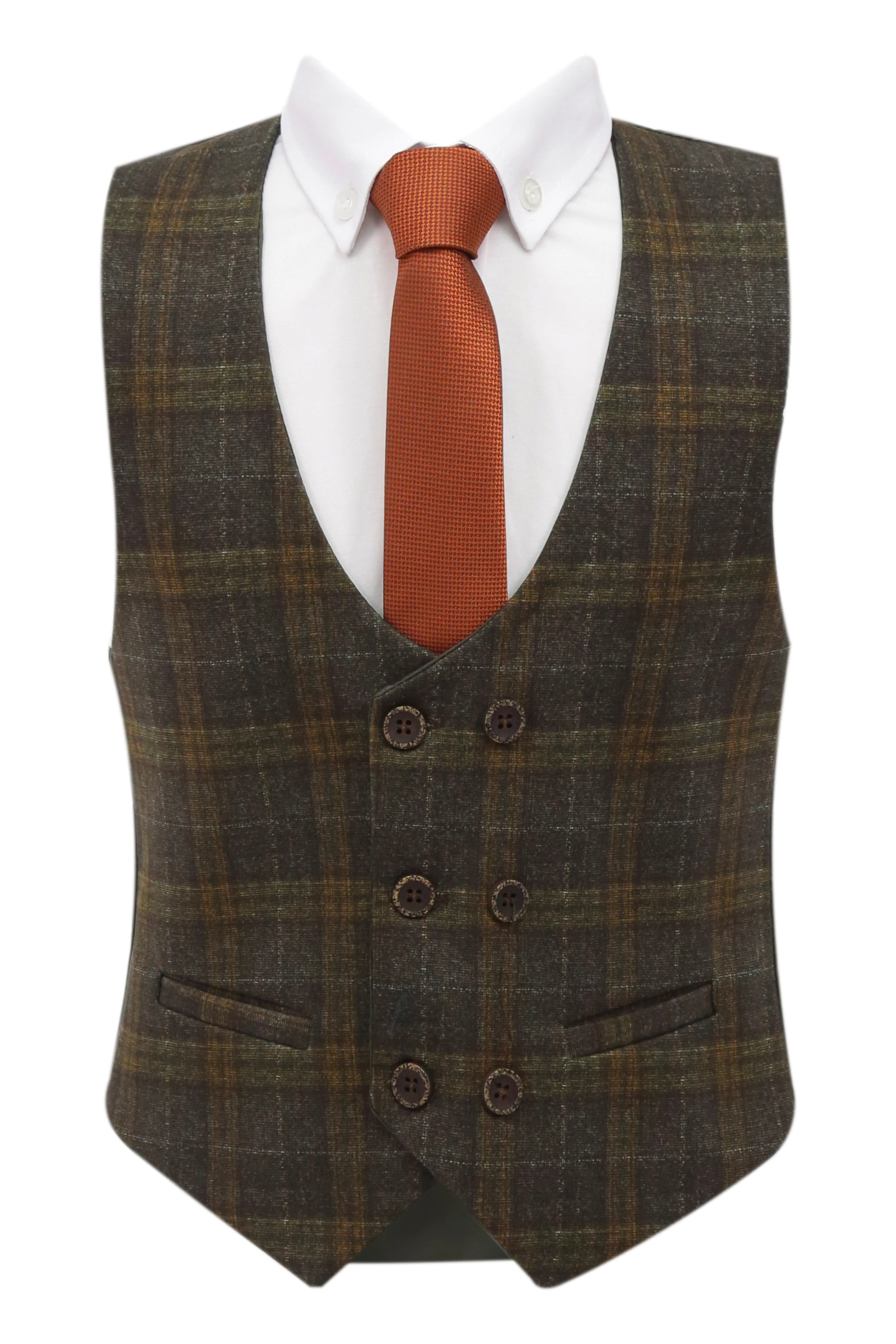 Boys 7 Pieces Check Plaid Suit Set - Bown - Image 10