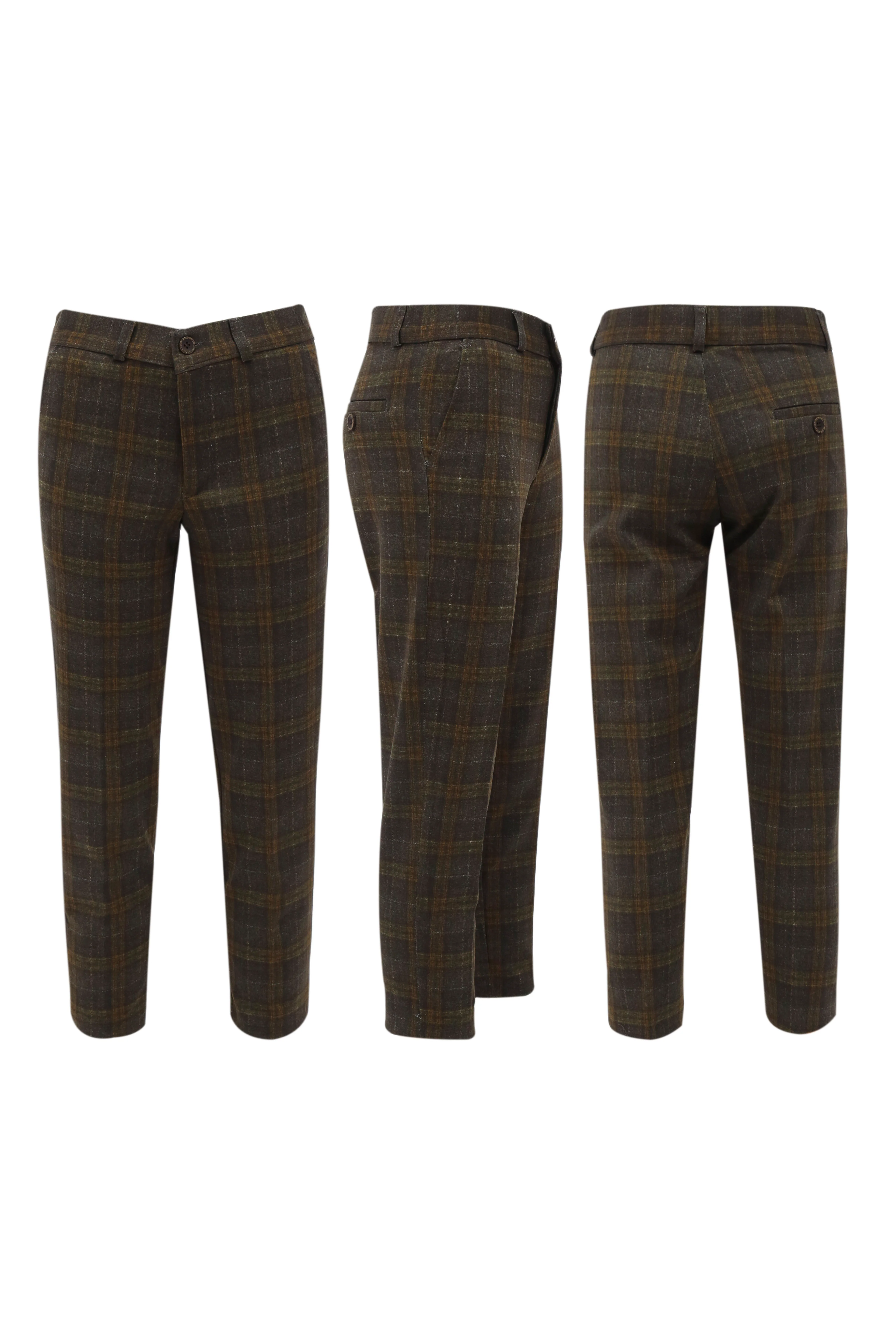 Boys 7 Pieces Check Plaid Suit Set - Bown - Image 14