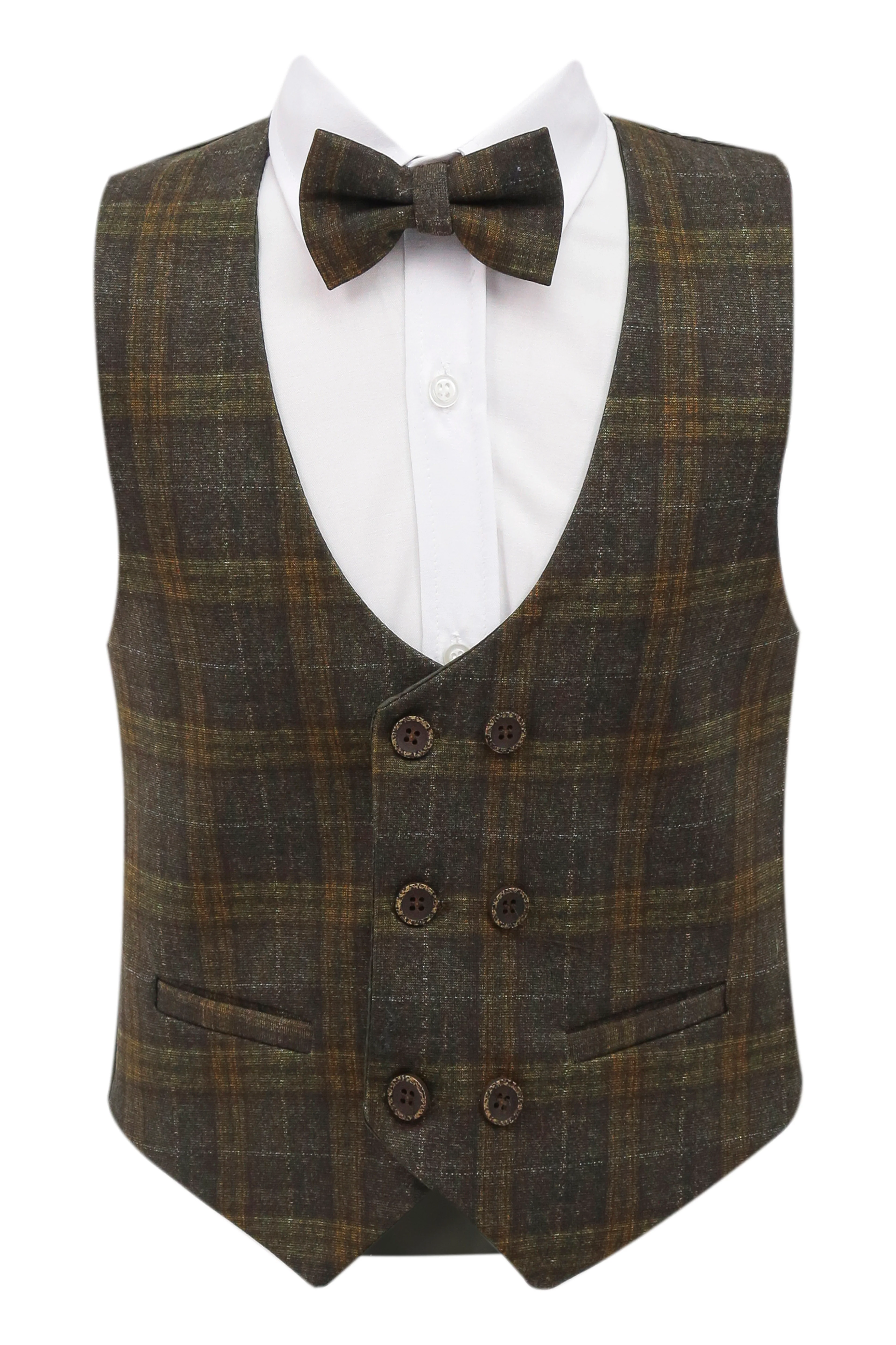 Boys 7 Pieces Check Plaid Suit Set - Bown - Image 9
